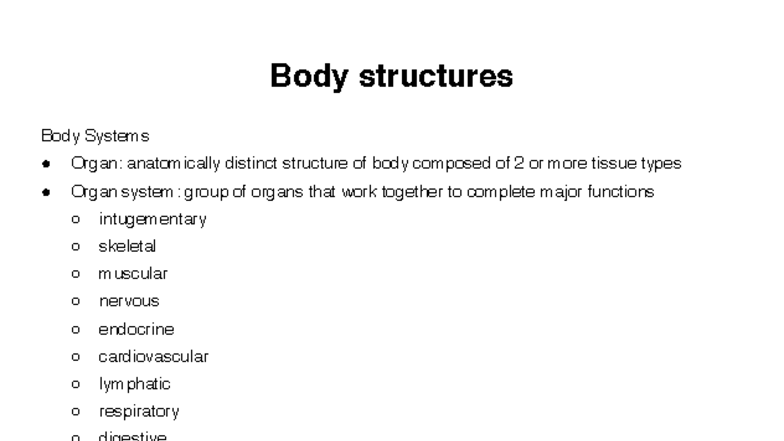 Body Structures & Systems: Lecture Notes on Anatomy Concepts - Studocu