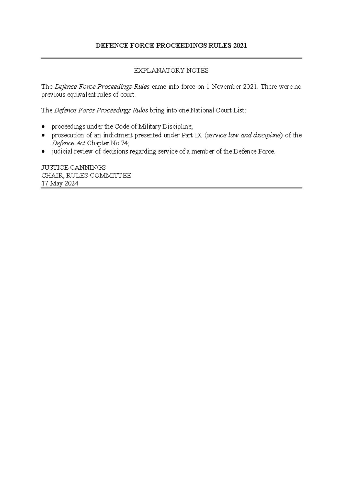Defence Force Proceedings Rules 2021: Explanatory Notes and Overview ...