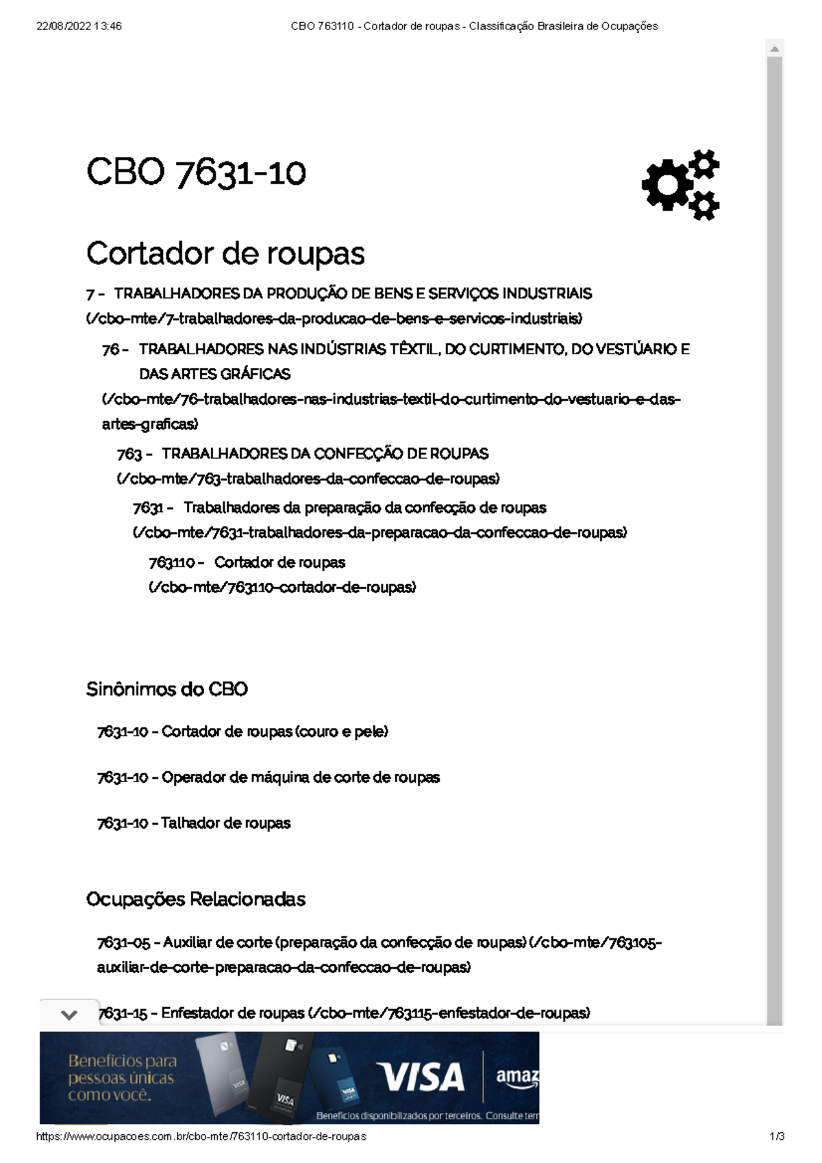 CBO 763110 - Cortador de roupas - Classificação Brasileira de Ocupações - -  Studocu