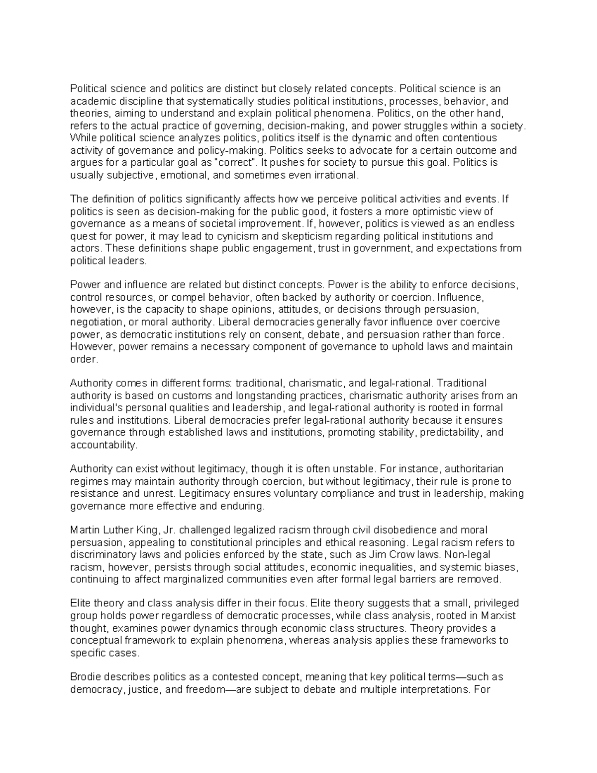 POLI278 Final Exam Study Guide: Key Concepts in Political Science - Studocu