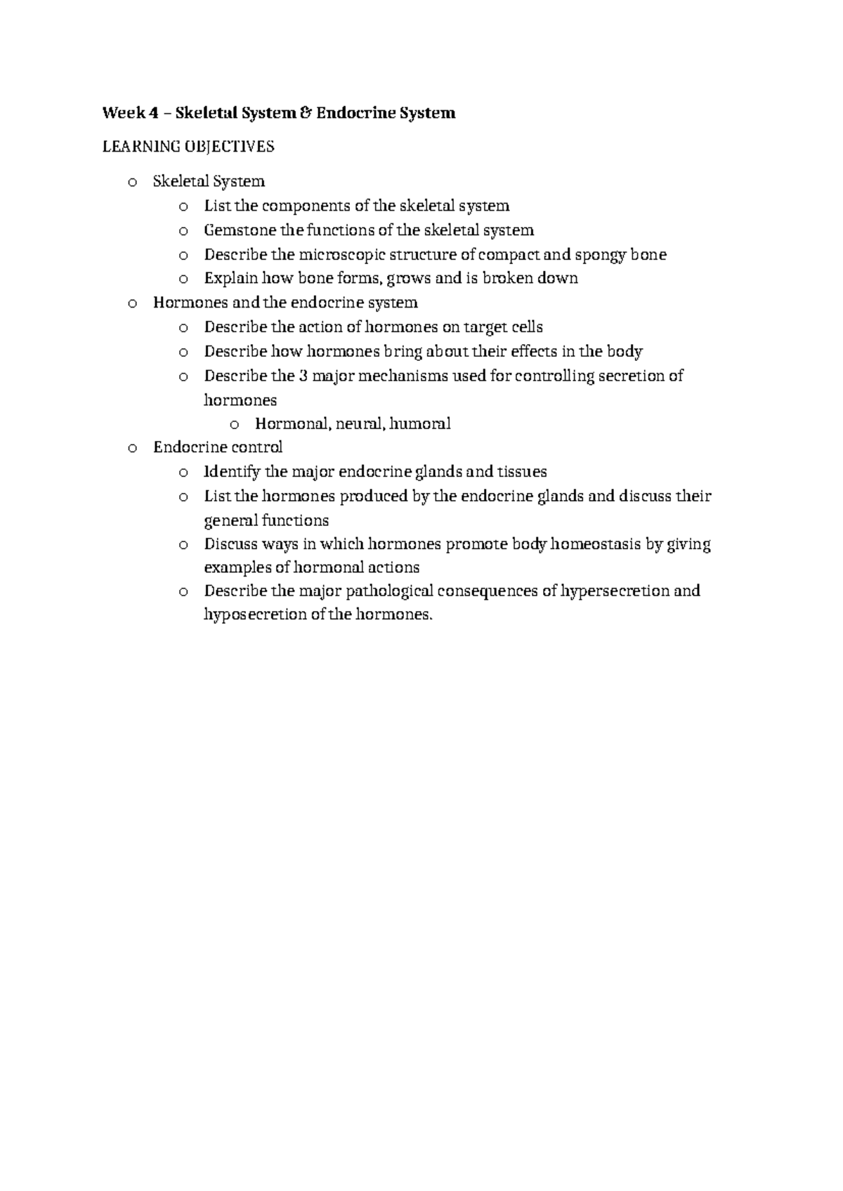 Week 4 - Skeletal & Endocrine Systems Study Guide - Studocu