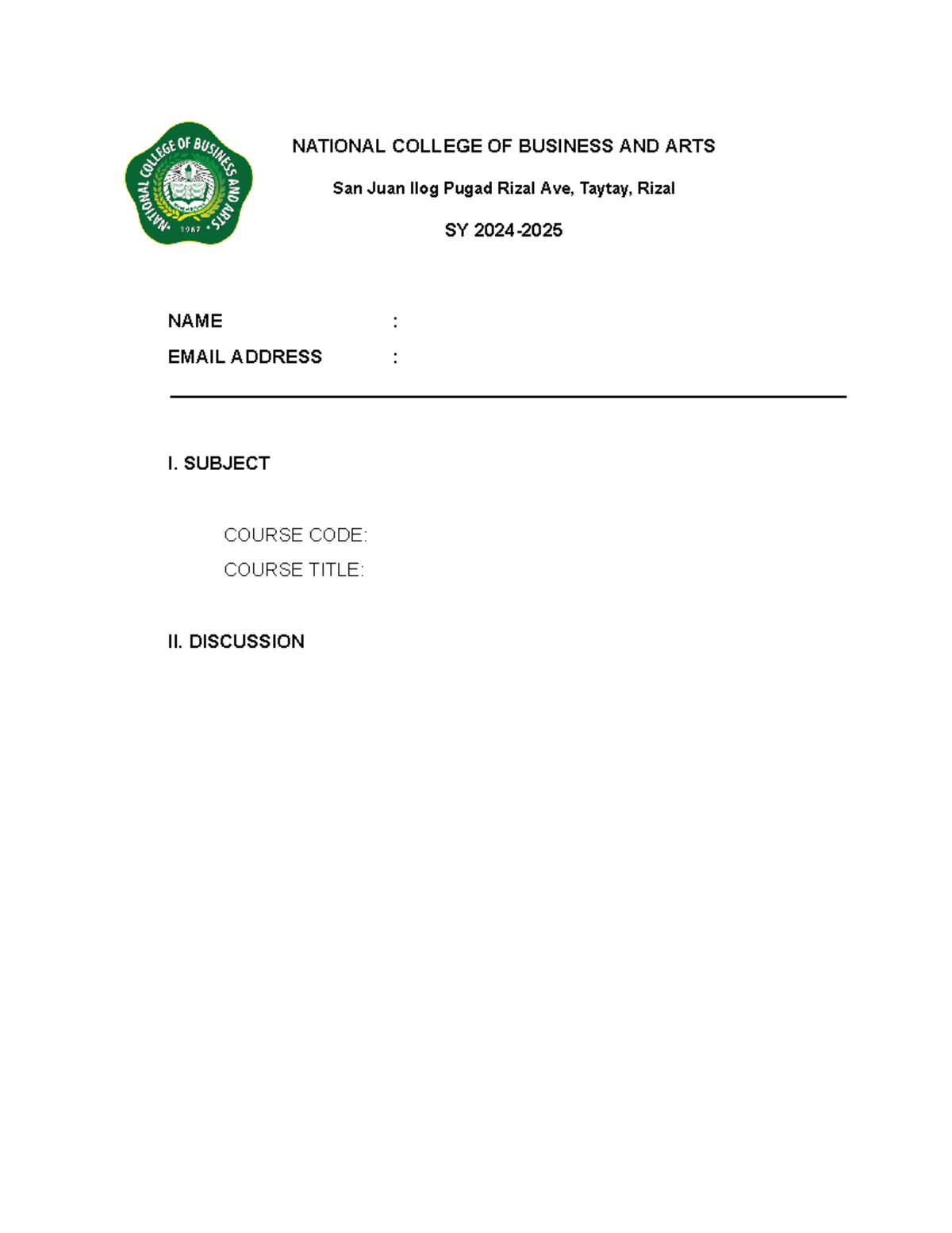 NCBA- Template - Accountancy - NATIONAL COLLEGE OF BUSINESS AND ARTS ...