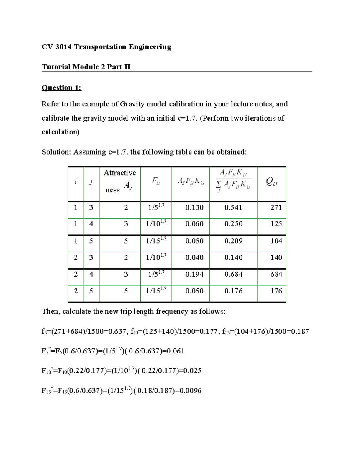CV 3014 Transportation Engineering Tutorial Module 2 Q1 & Q2 Solutions ...
