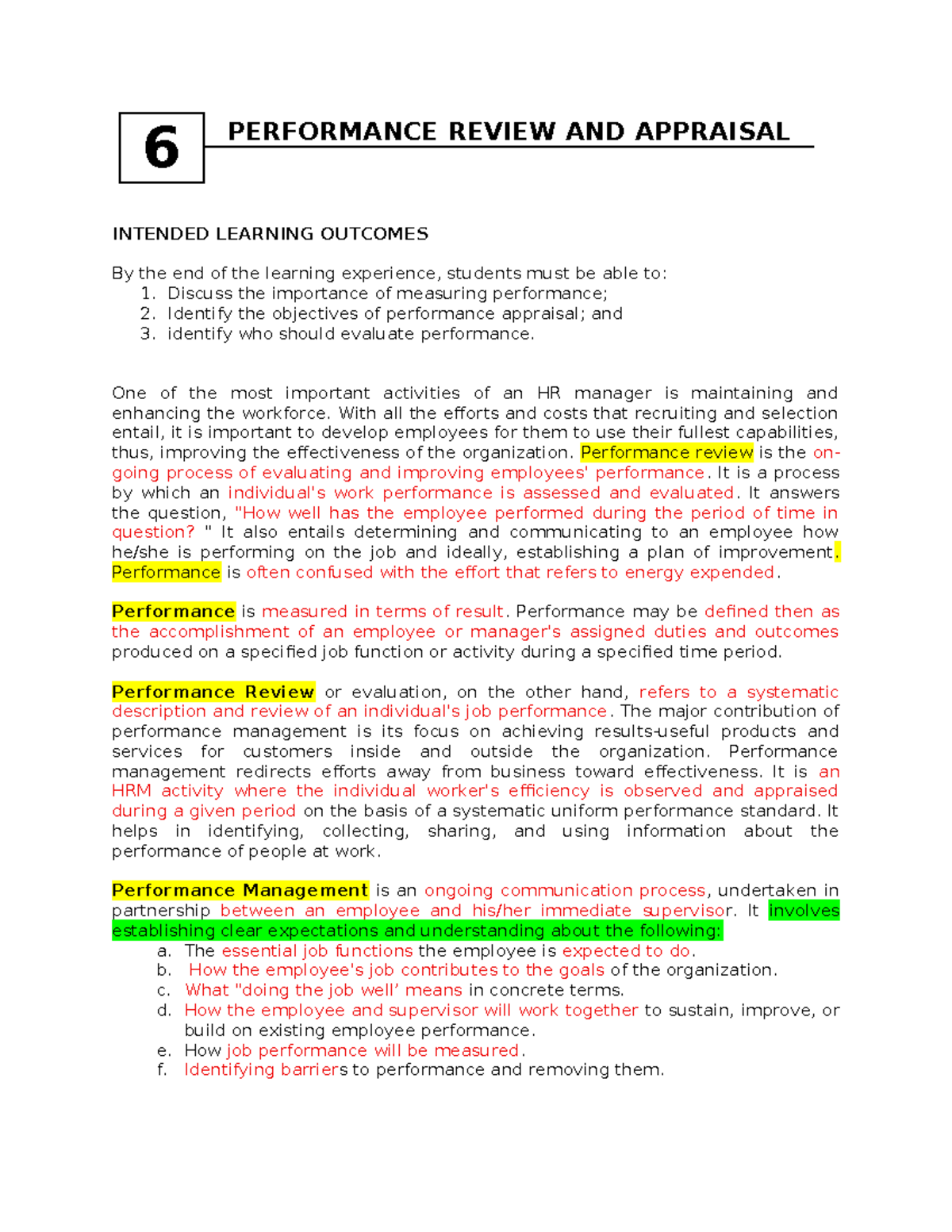 HRM6 Performance Appraisal: Key Concepts and Learning Outcomes - Studocu