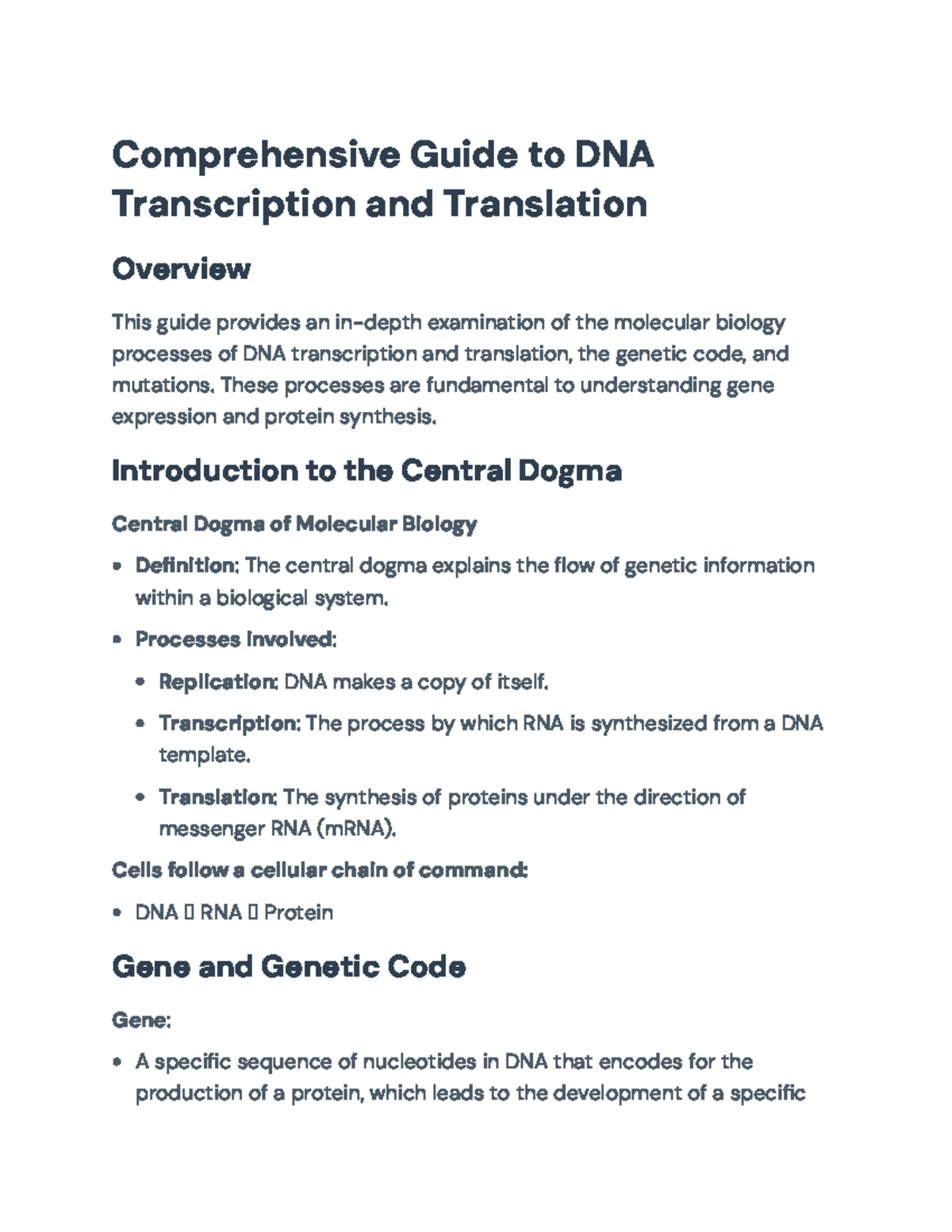 DNA Transcription & Translation Processes: A Comprehensive Guide - Studocu