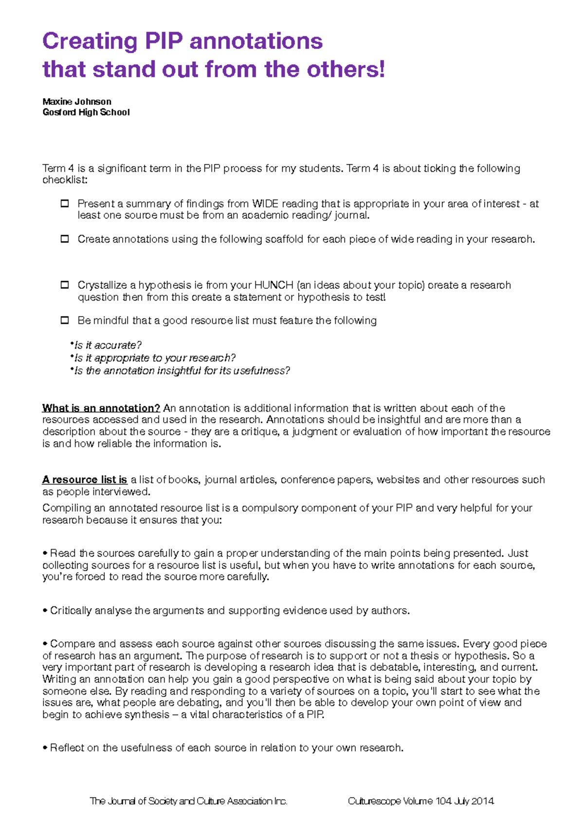 PIP Annotations Guide: Creating Insightful Resource Lists - Studocu