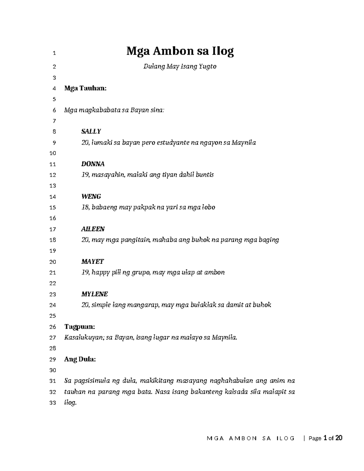 Theater Script Assignment: Mga Ambon sa Ilog for Arts Appreciation ...