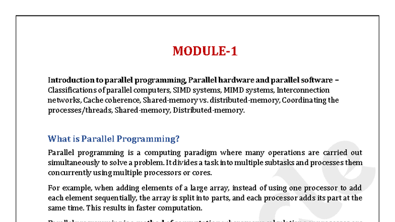 BCS702 Module 1: Introduction to Parallel Programming Concepts - Studocu
