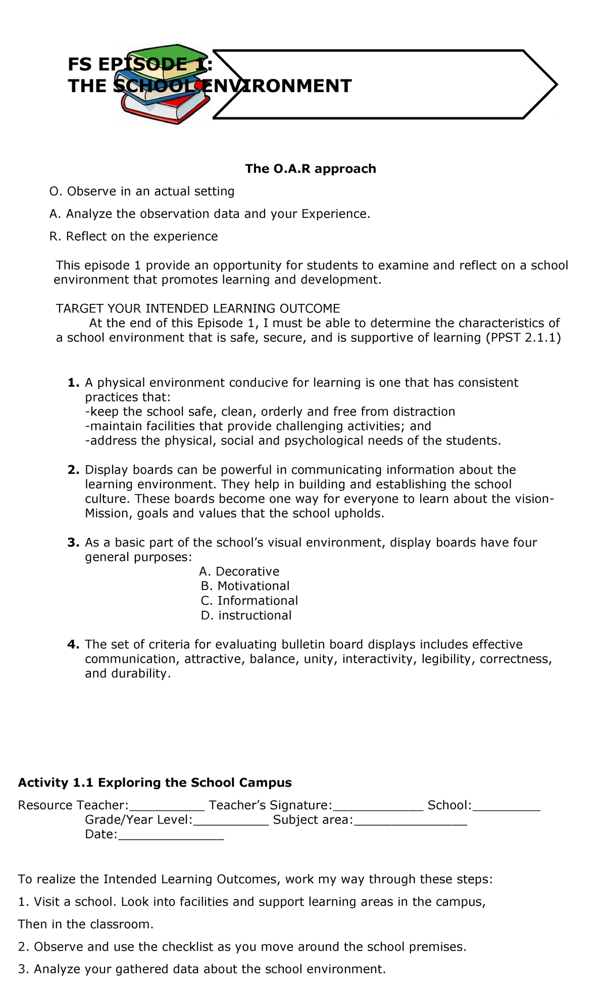 FS1 Episode 1: Analyzing the Learning-Conducive School Environment ...