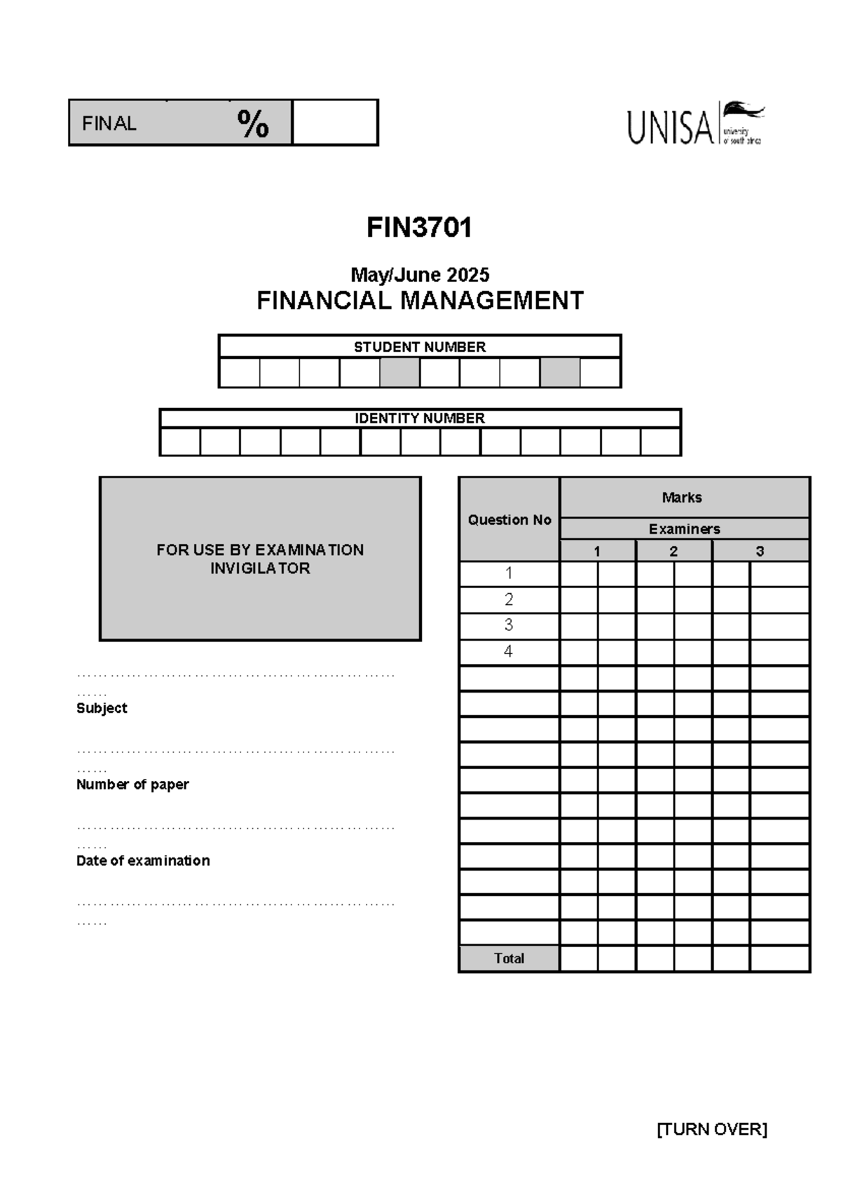 FIN3701 2025 Final Exam Guidelines and Important Instructions - Studocu