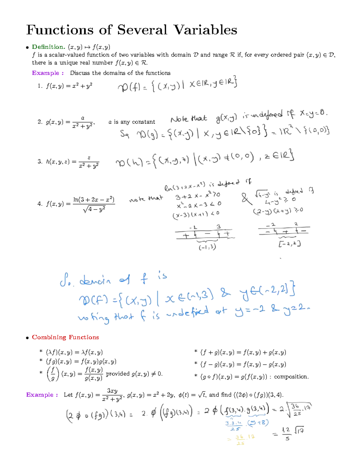 Functions of Several Variables: Definitions and Examples (MATH 101 ...