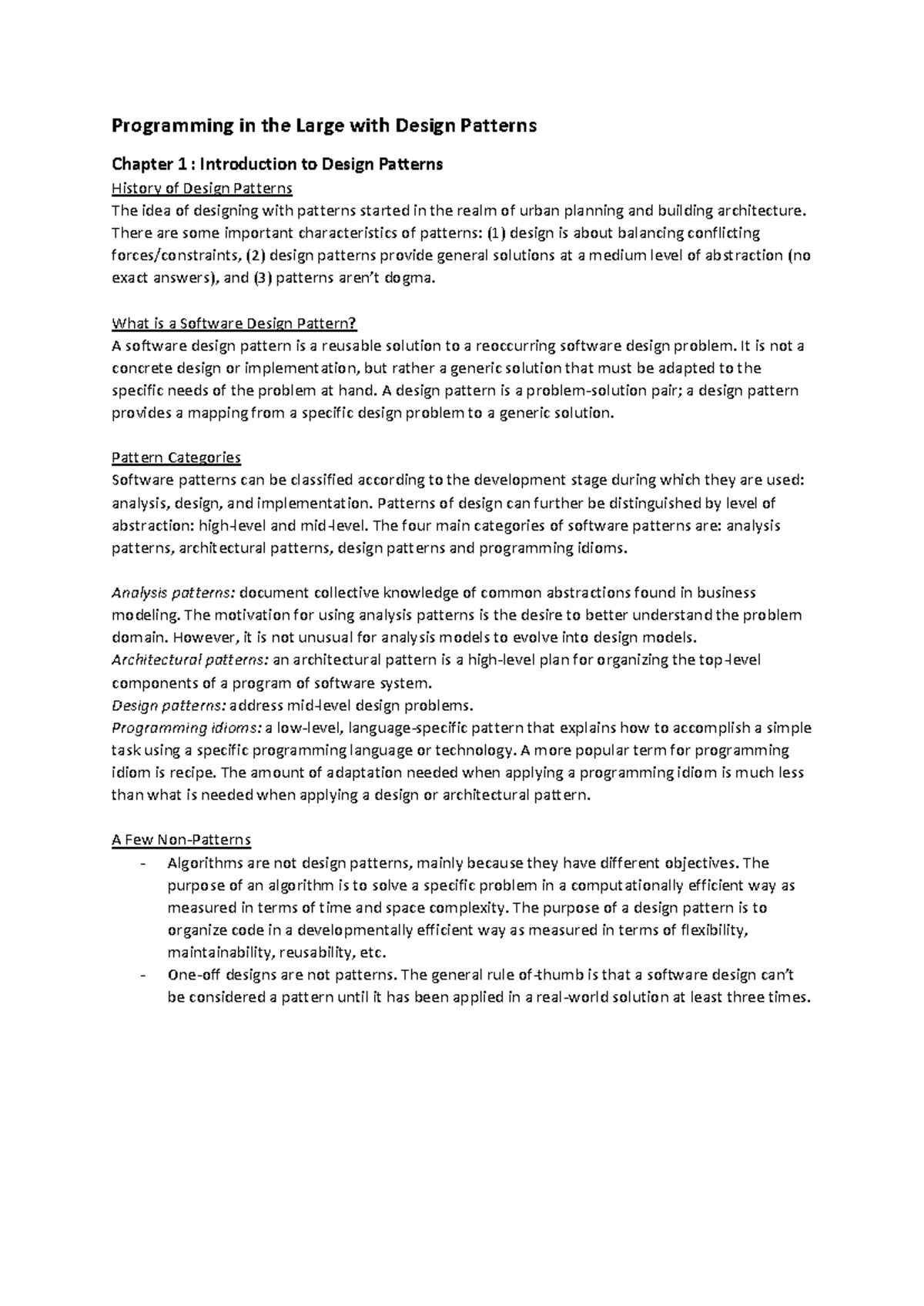 Design Patterns Summary for CS101: Programming in the Large - Studeersnel
