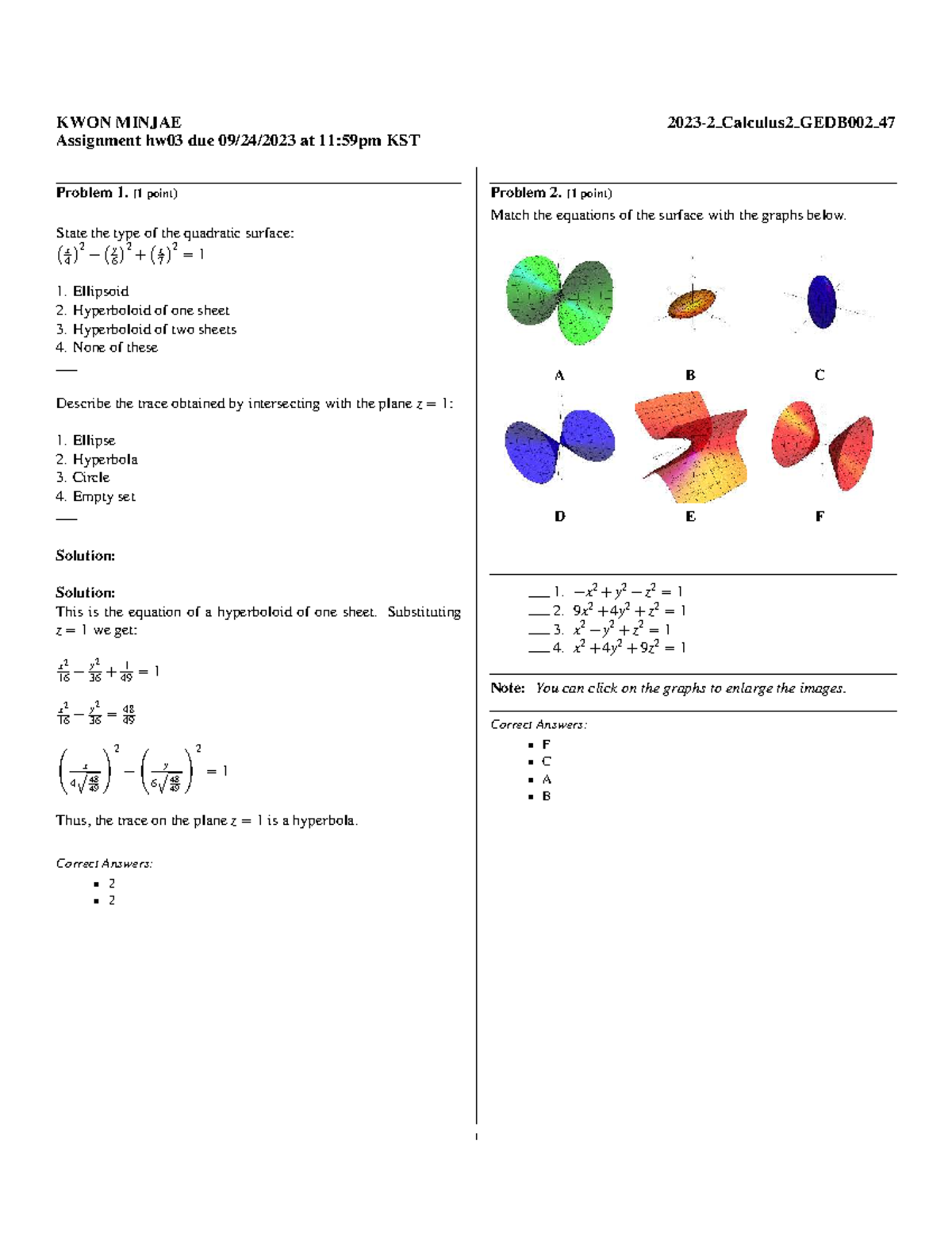 Calculus 2 GEDB002 assignment hw03 solutions and explanations - Studocu