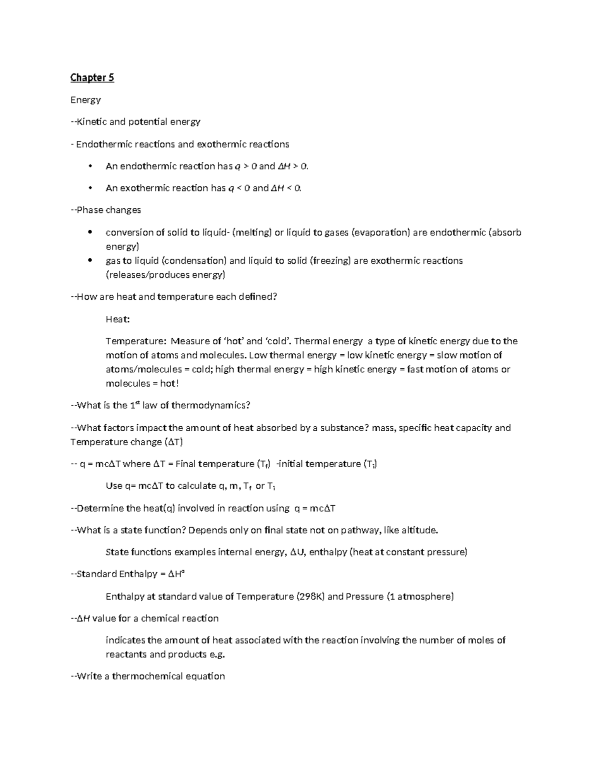 Thermochemistry and Quantum Theory Concepts - Chapter 5 and 6 Notes ...