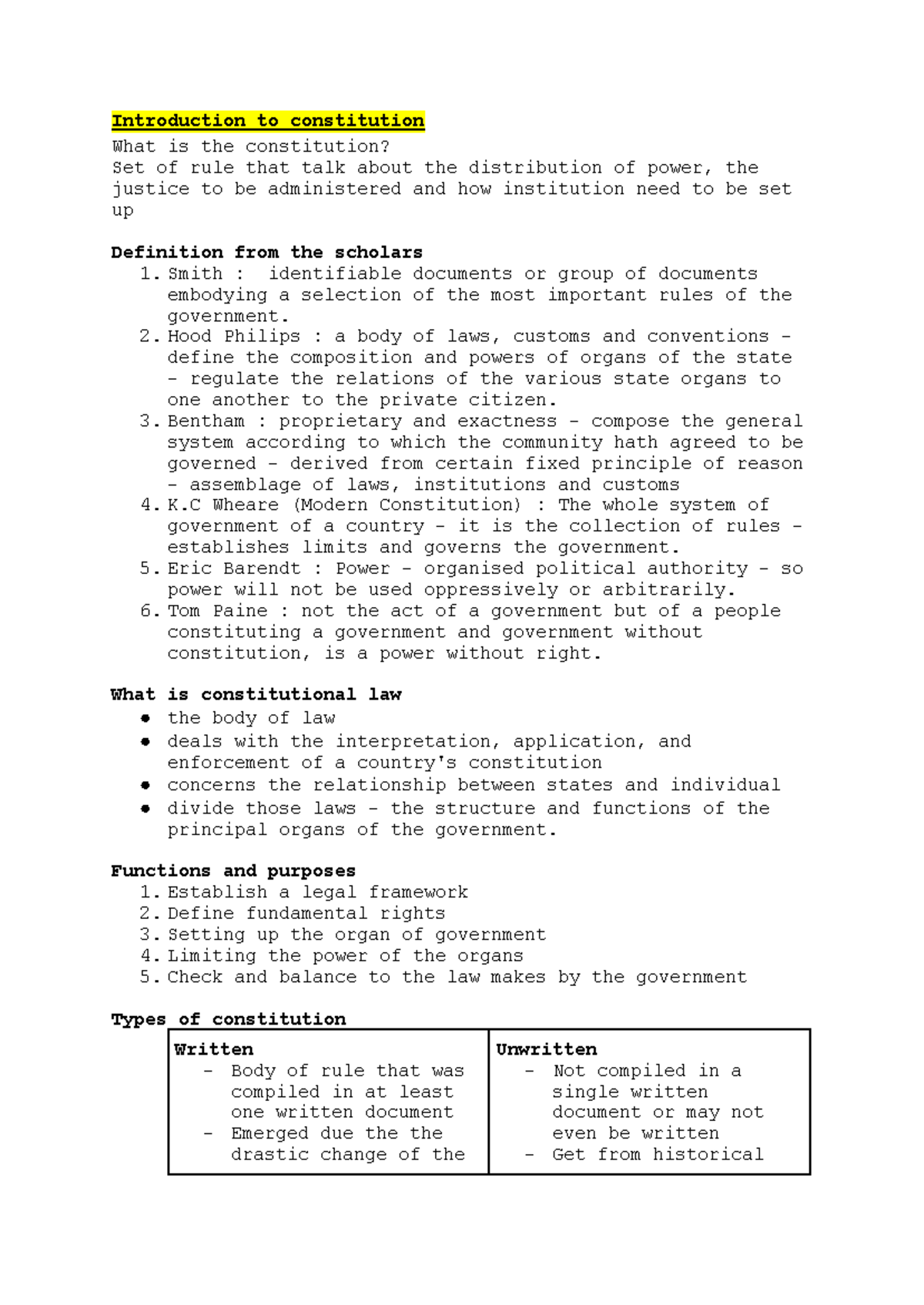 Constitutional Law Overview: Key Concepts and Definitions - Studocu