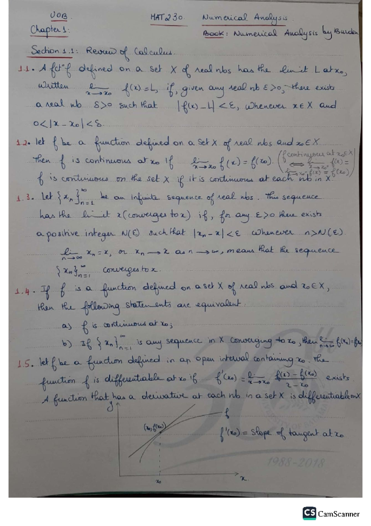 UOB MAT 230: Numerical Analysis Chapter 1 - Calculus Review Notes - Studocu