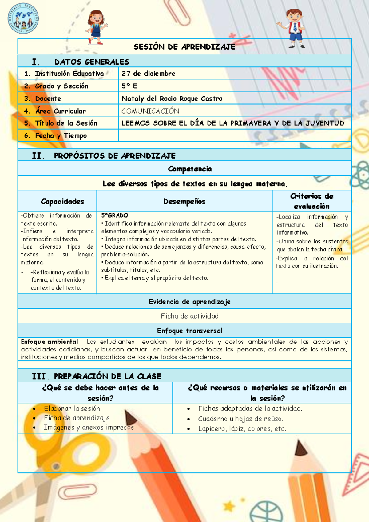 V Ciclo - 6 UNID - COMU - Leemos Sobre el Día de la Primavera y ...