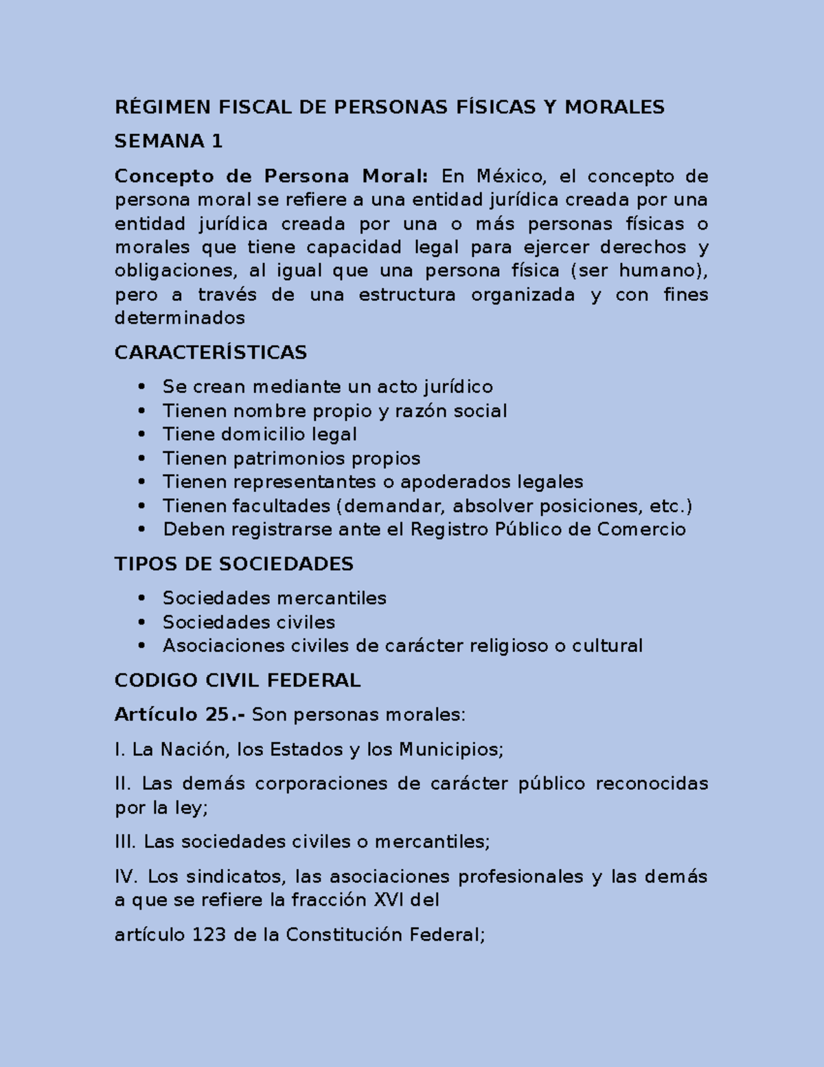 Régimen Fiscal de Personas Físicas y Morales - Semana 1 y 2 - Studocu