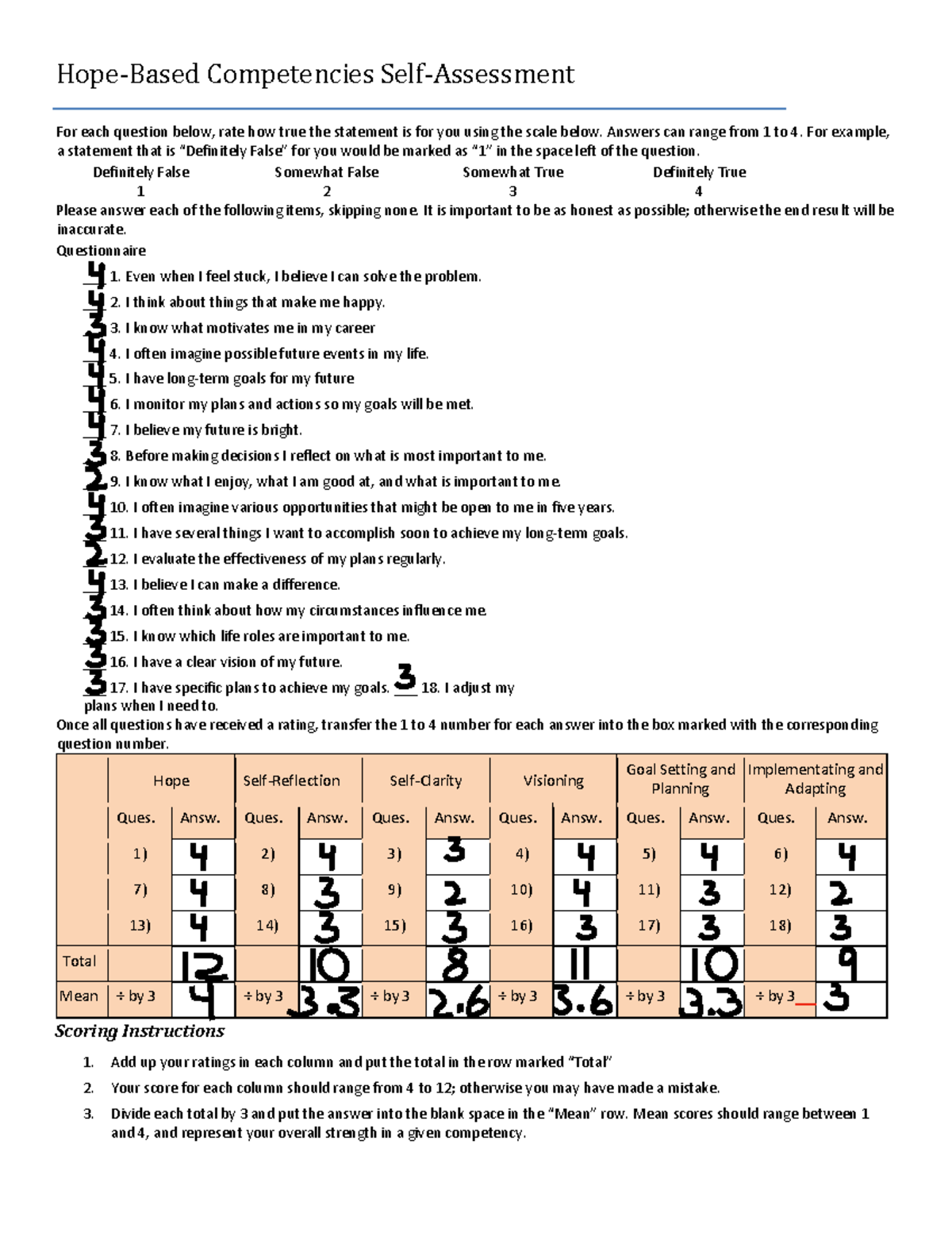 UNSS 200 Hope-Based Comp worksheet - Hope-Based Competencies Self ...