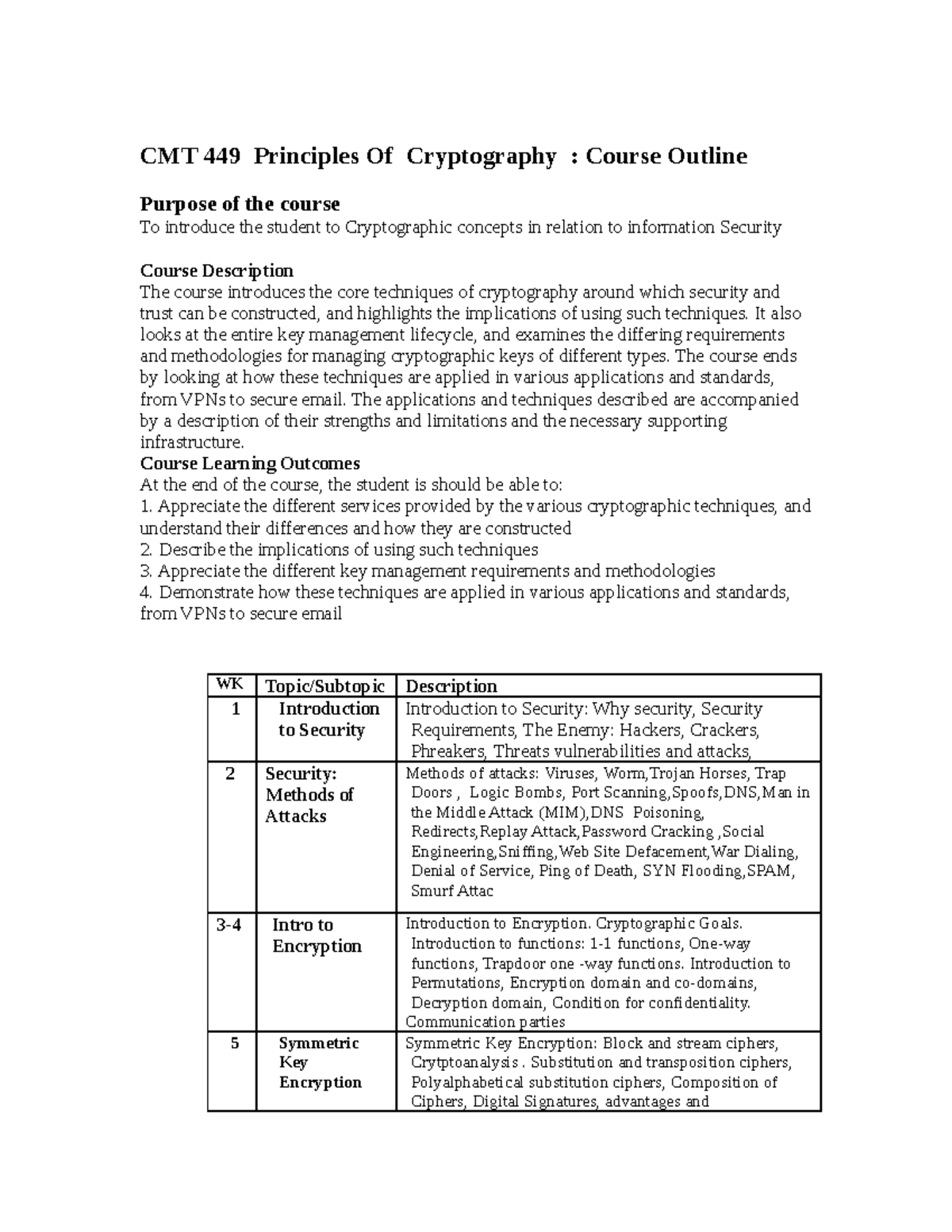 CMT 449 Introduction to Cryptography: Course Overview and Goals - Studocu