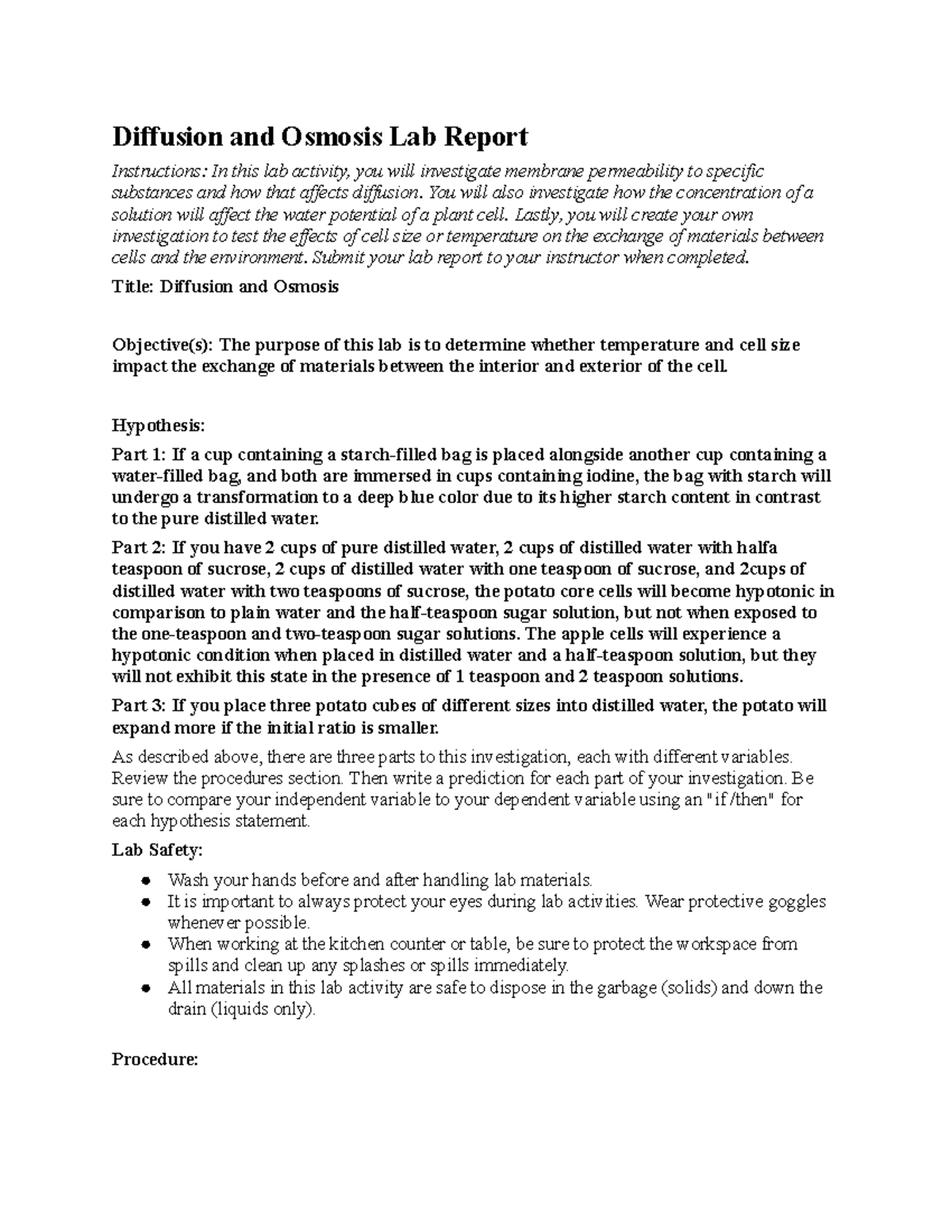 02 06 Diffusion and Osmosis Lab Report: Investigating Membrane ...