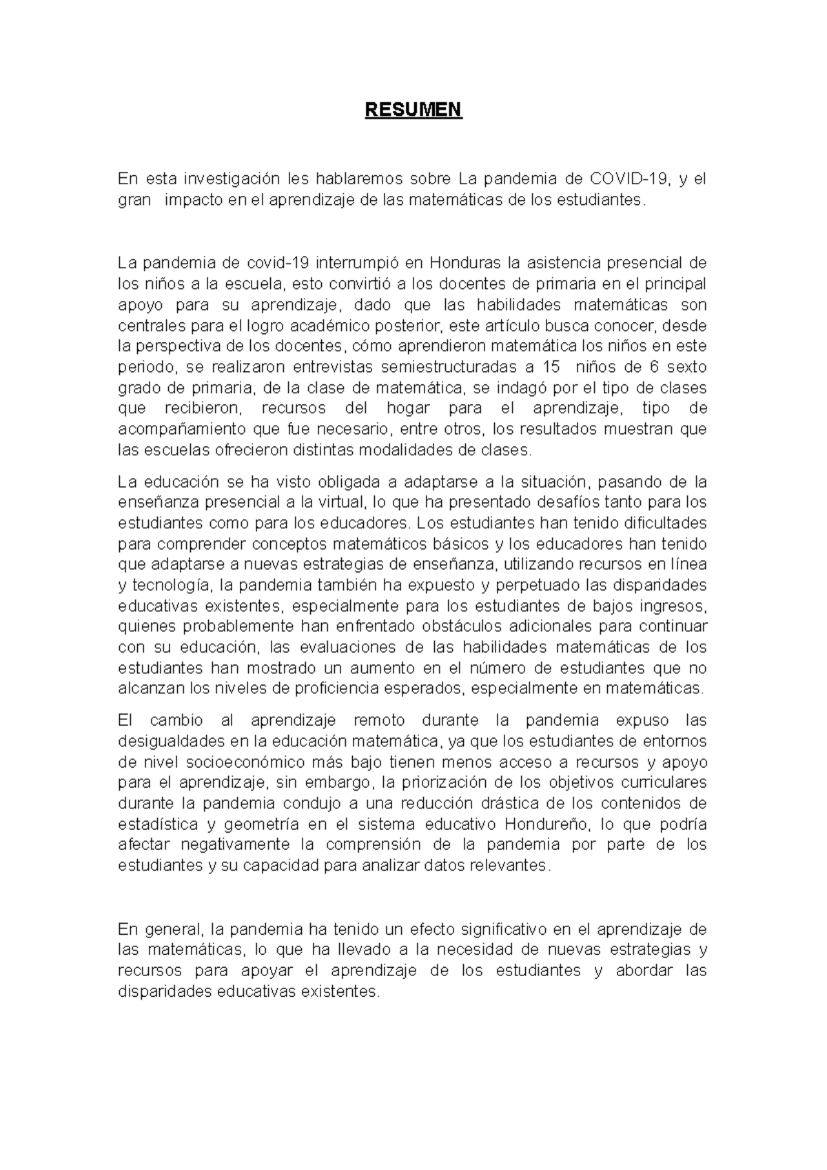 Impacto de la Pandemia de COVID-19 en el Aprendizaje de Matemáticas ...