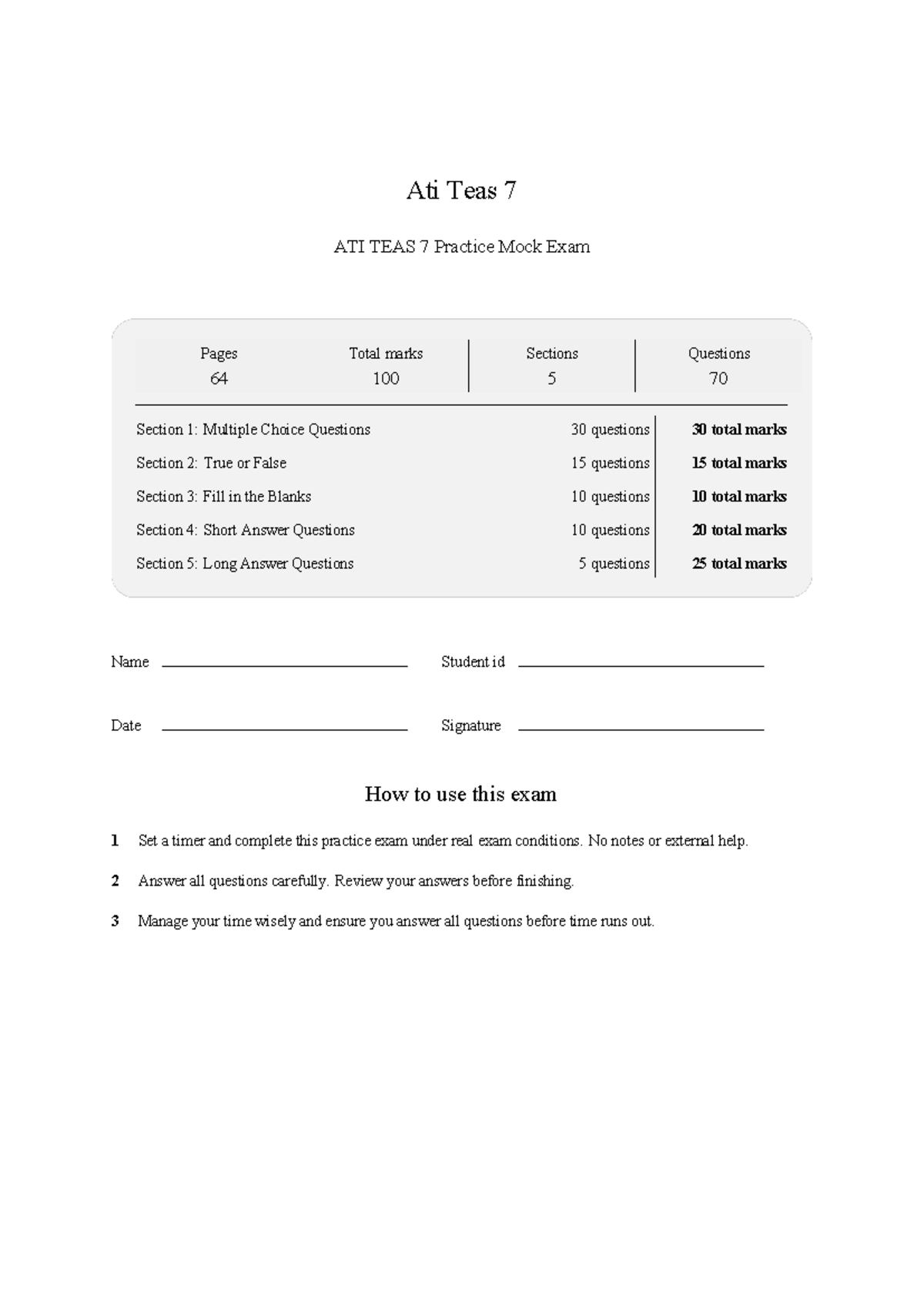 Ati Teas 7 mock exam - popular 2026 feb - Ati Teas 7 ATI TEAS 7 ...