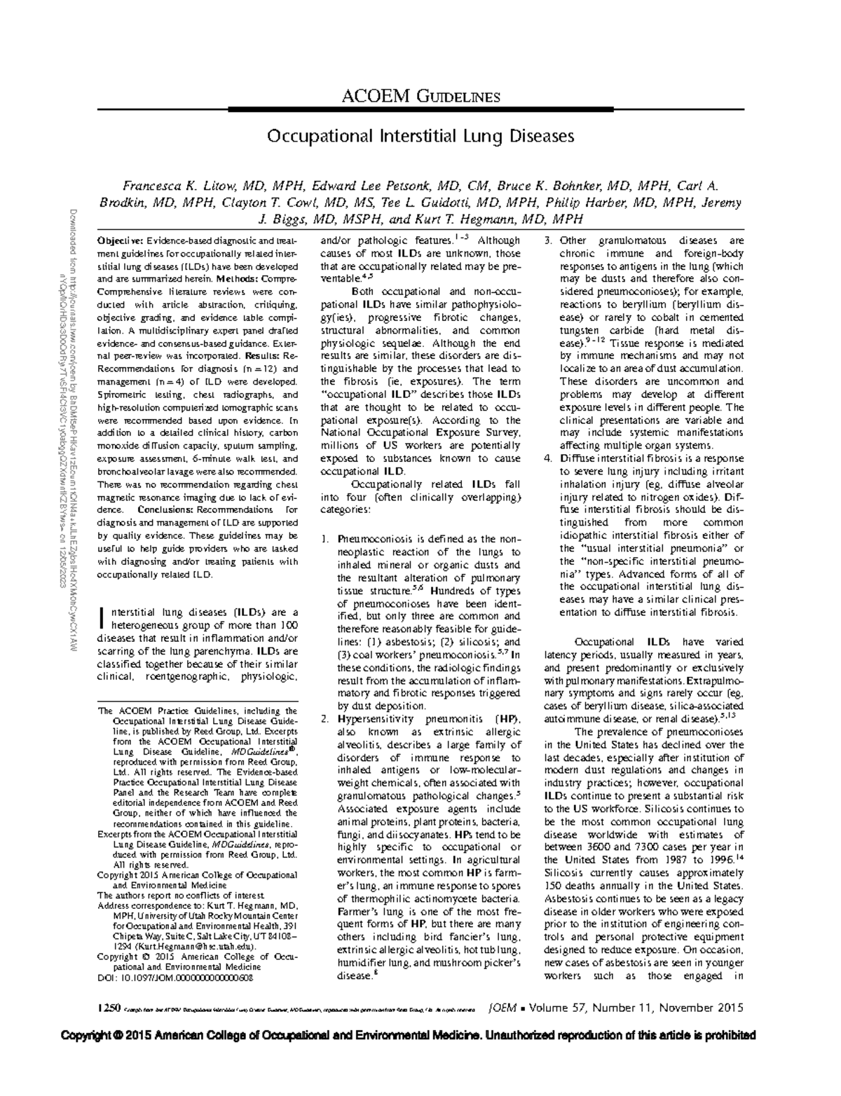 Guidelines for Diagnosing & Managing Occupational ILDs (ACOEM) - Studocu