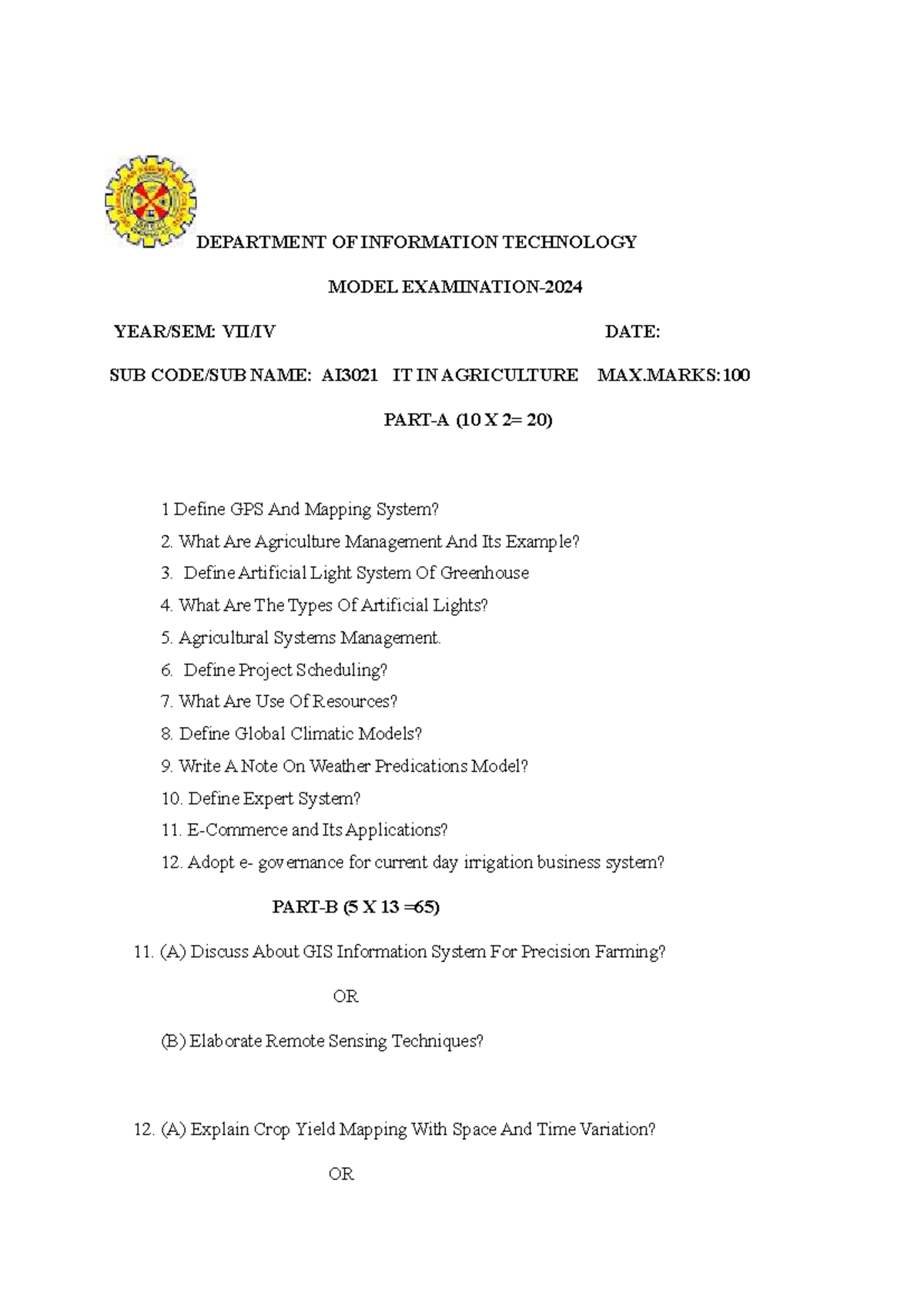 ITA model set (1)question - DEPARTMENT OF INFORMATION TECHNOLOGY MODEL ...
