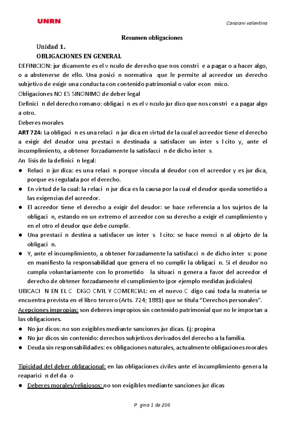 Resumen de Obligaciones - Unidad 1: Conceptos y Definiciones Básicas - Document Preview