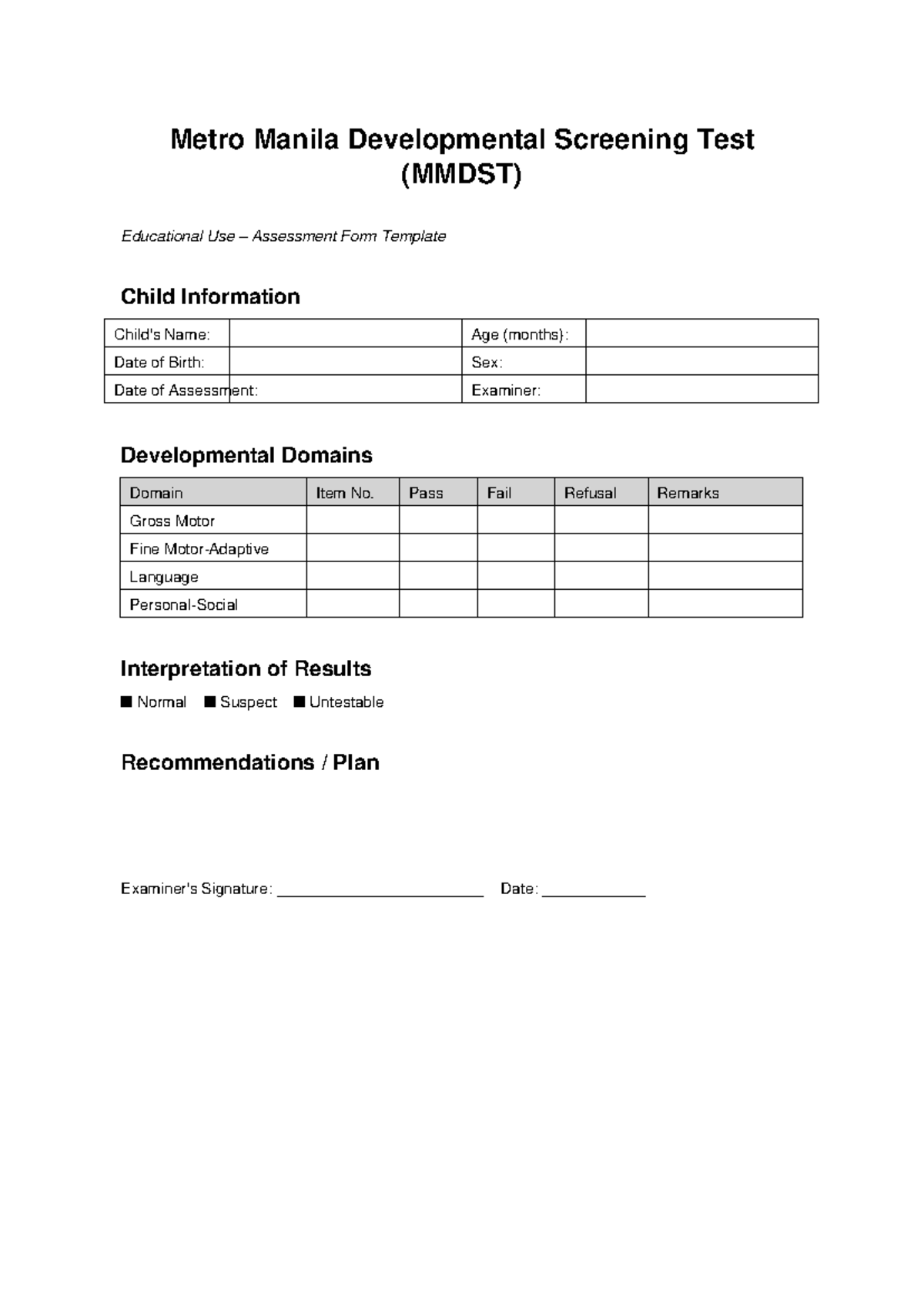 pediatric skills laboratory - Metro Manila Developmental Screening Test ...