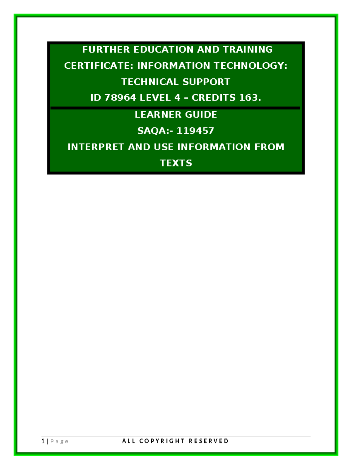 Learner Guide: Interpret and Use Information from Texts (SAQA ID