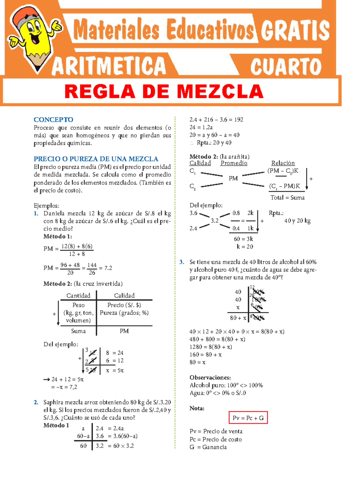 Regla de Mezcla Para Cuarto Grado de Secundaria - CONCEPTO Proceso que ...