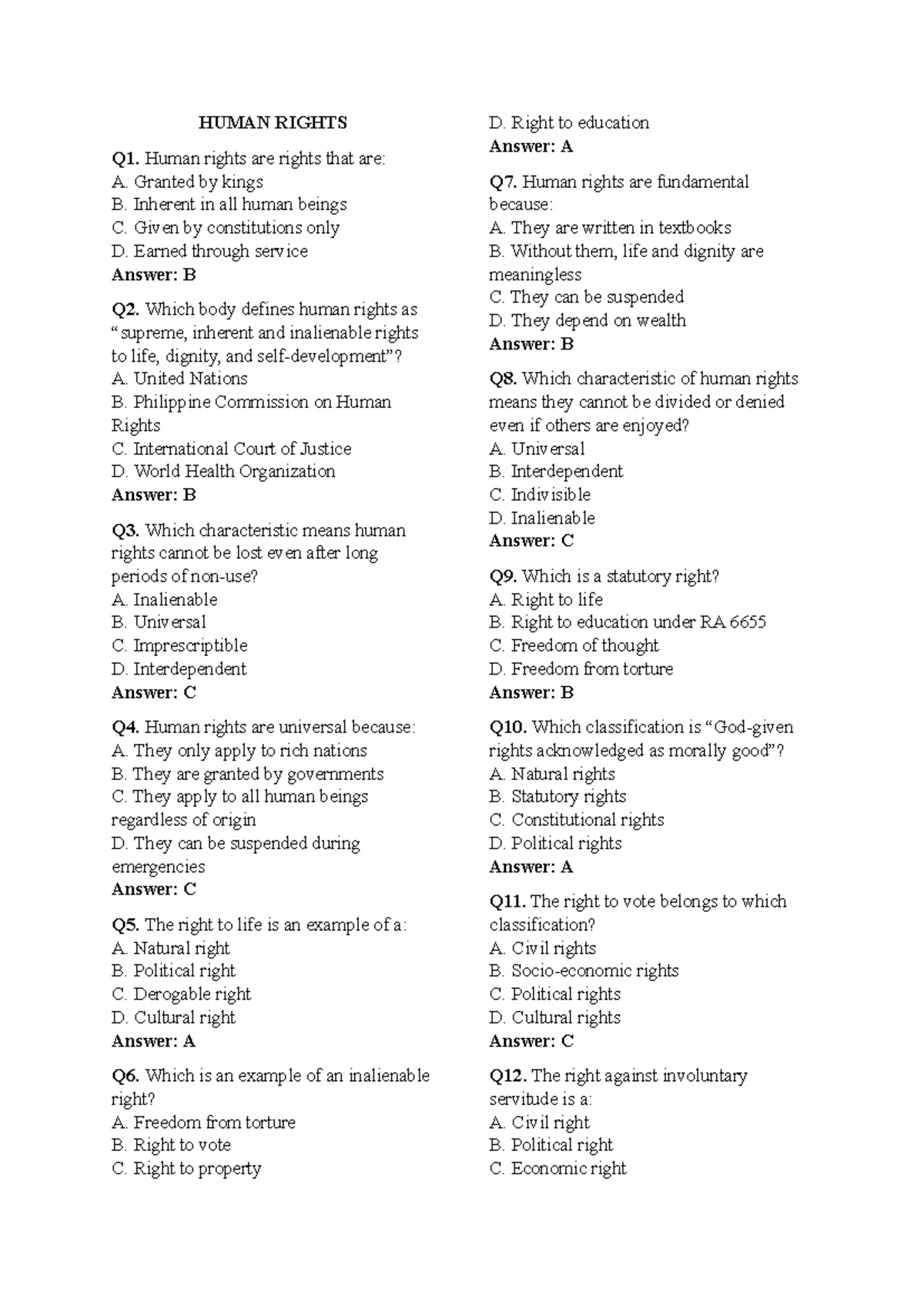 Human Rights Midterms - LECTURE Notes and Answers - Studocu