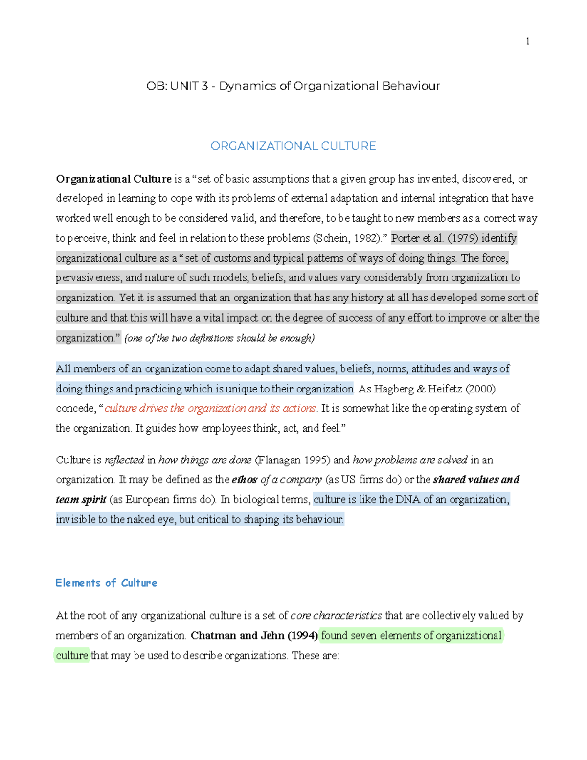 OB UNIT 3 - Organisational Culture - OB: UNIT 3 - Dynamics of ...