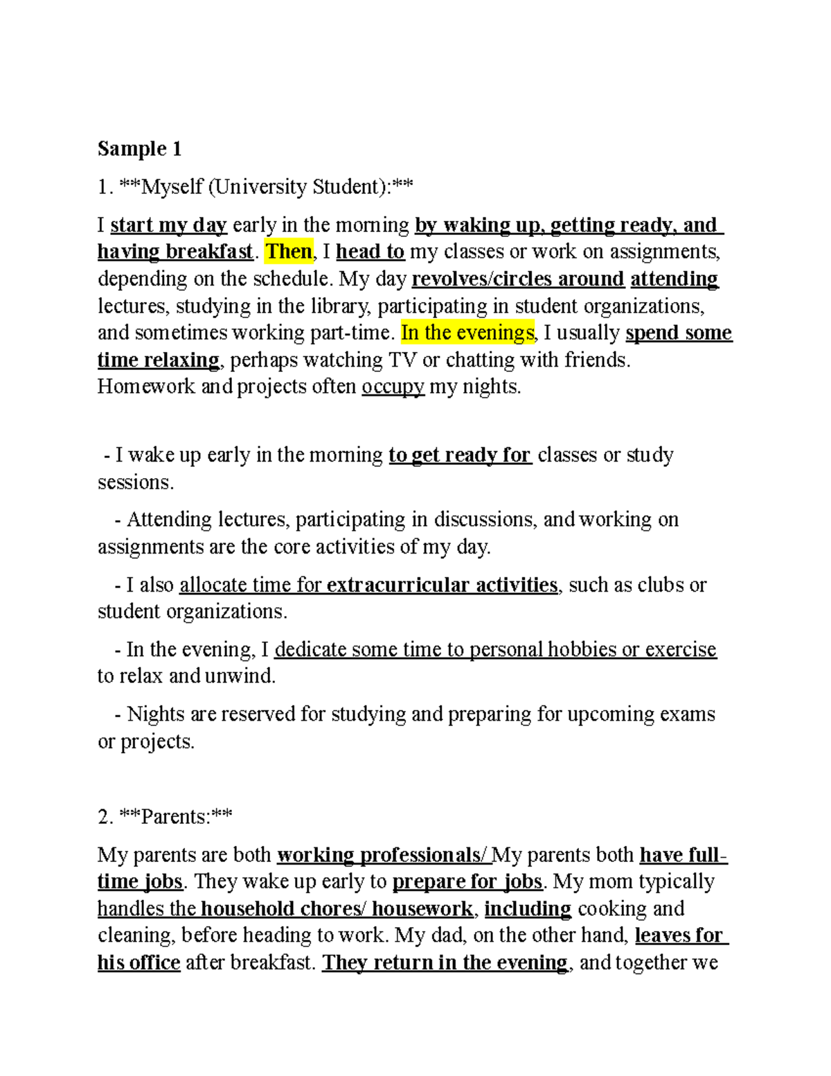 Bài mẫu writing family daily routine - Sample 1 Myself (University ...