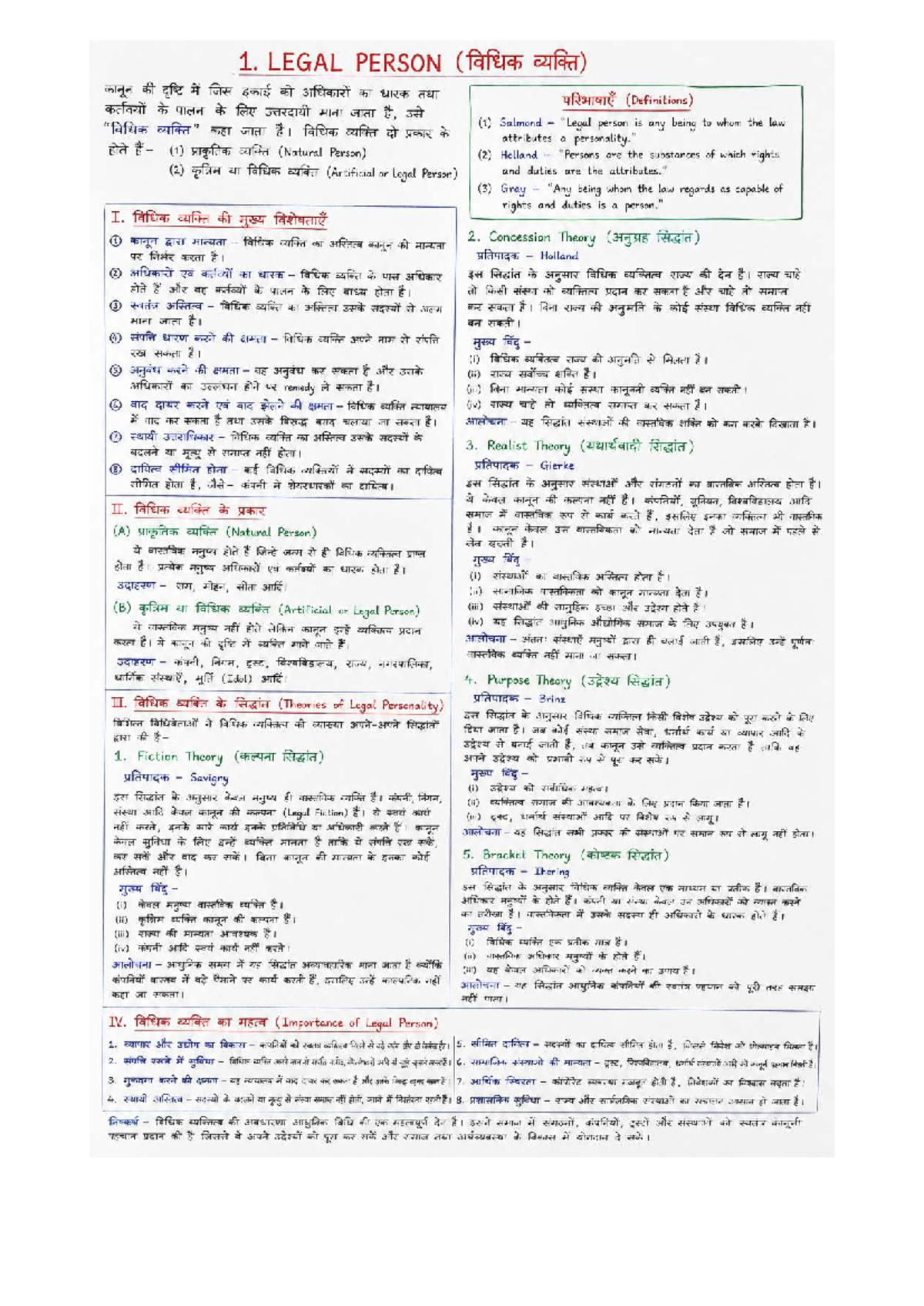 Jurisprudence II: Legal Person Concepts and Theories Notes - Studocu