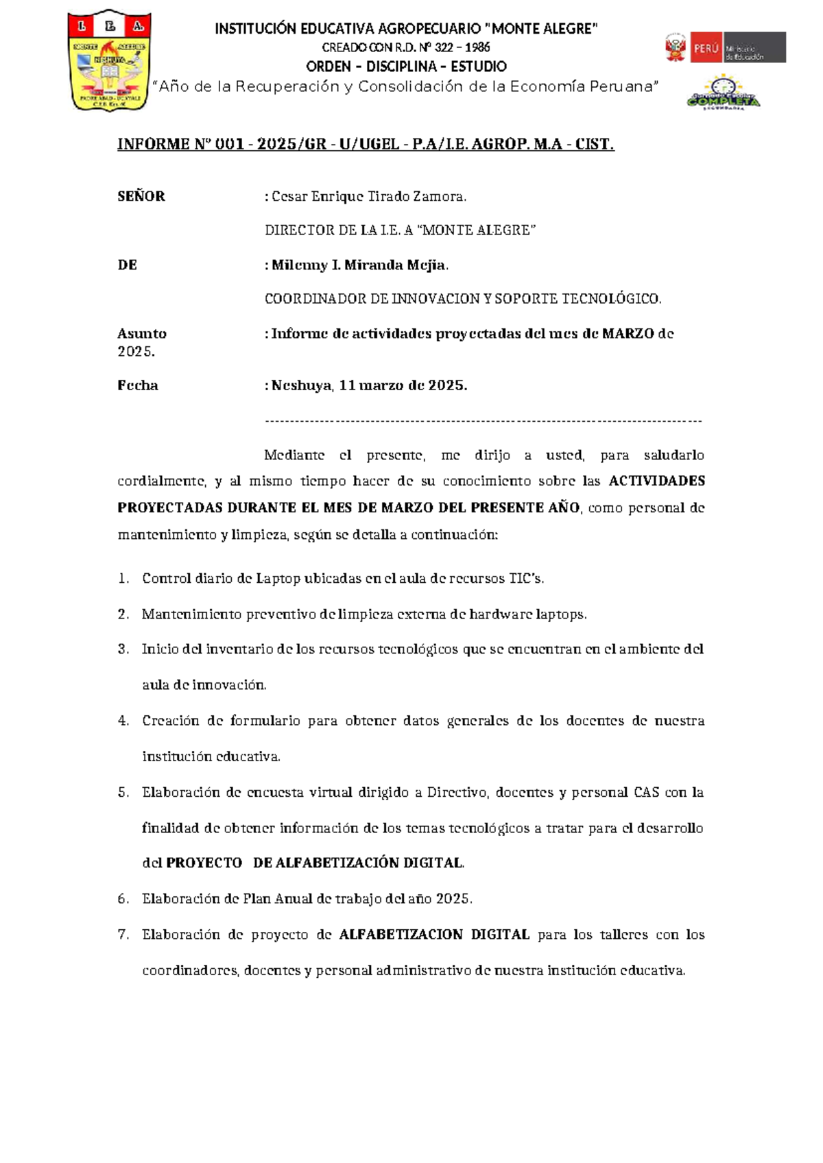 Informe Mensual 2025 - Actividades de Innovación y Soporte CIST - Document Preview