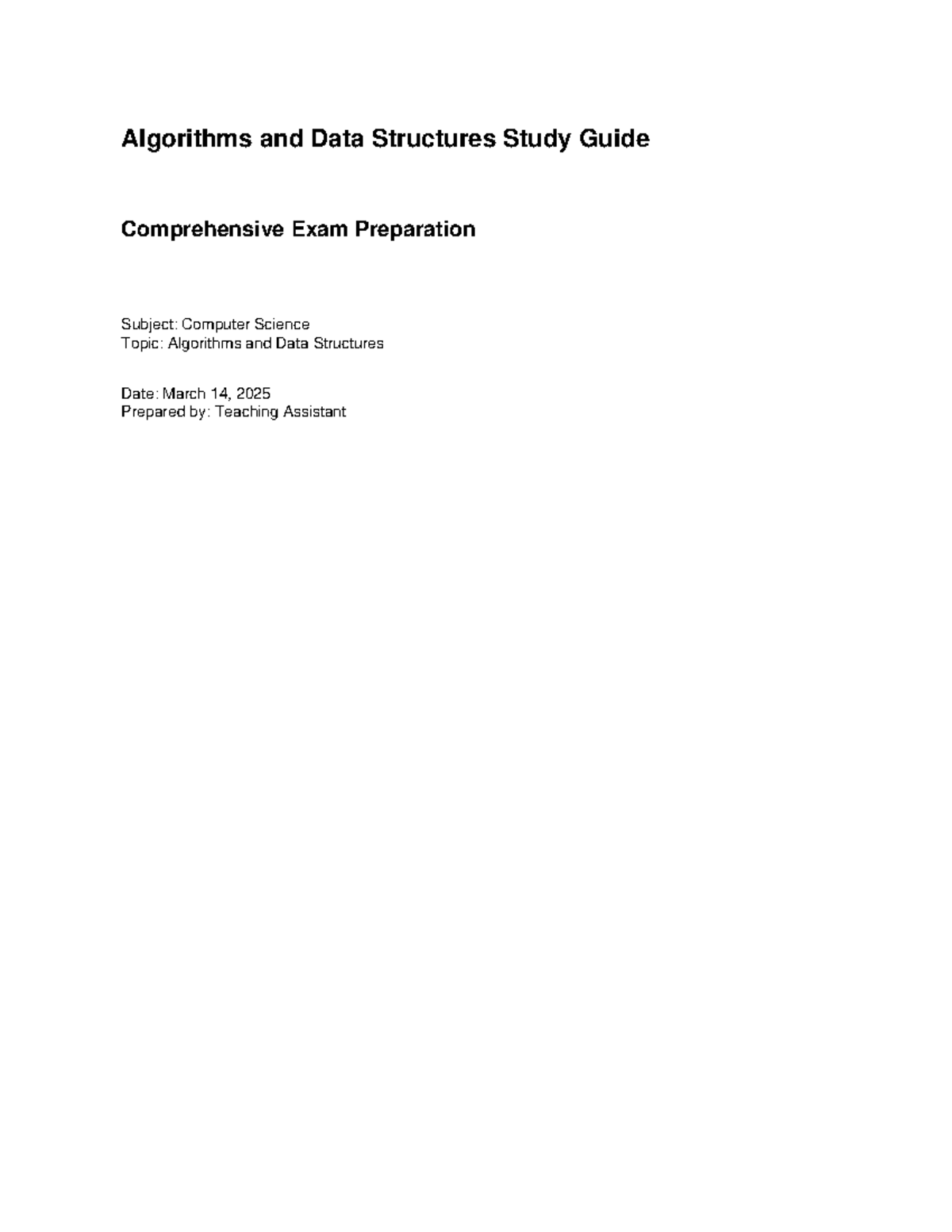CS 101: Algorithms and Data Structures Comprehensive Exam Study Guide ...