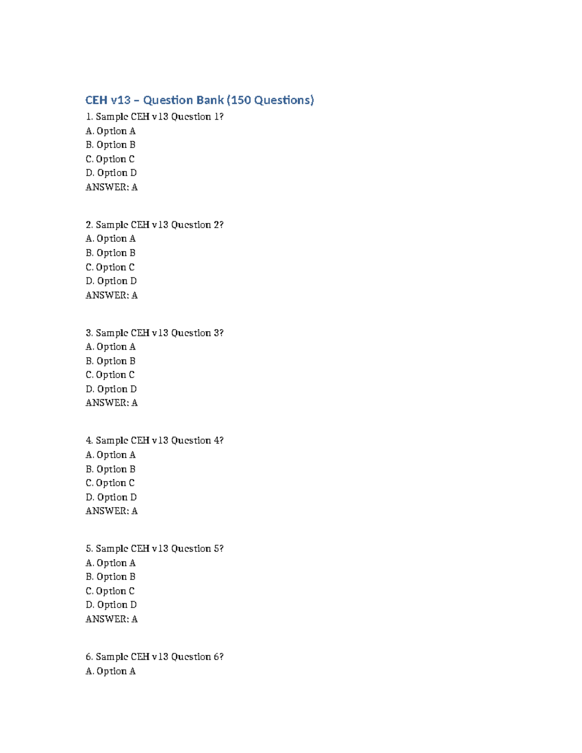 CEH v13 Question Bank: 150 Sample Questions for Practice - Studocu