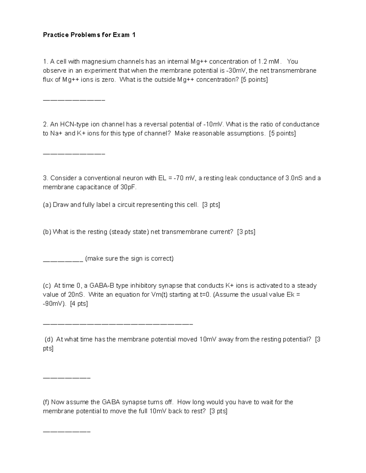 2024 Practice Problems for Exam 1 - Practice Problems for Exam 1 1. A ...