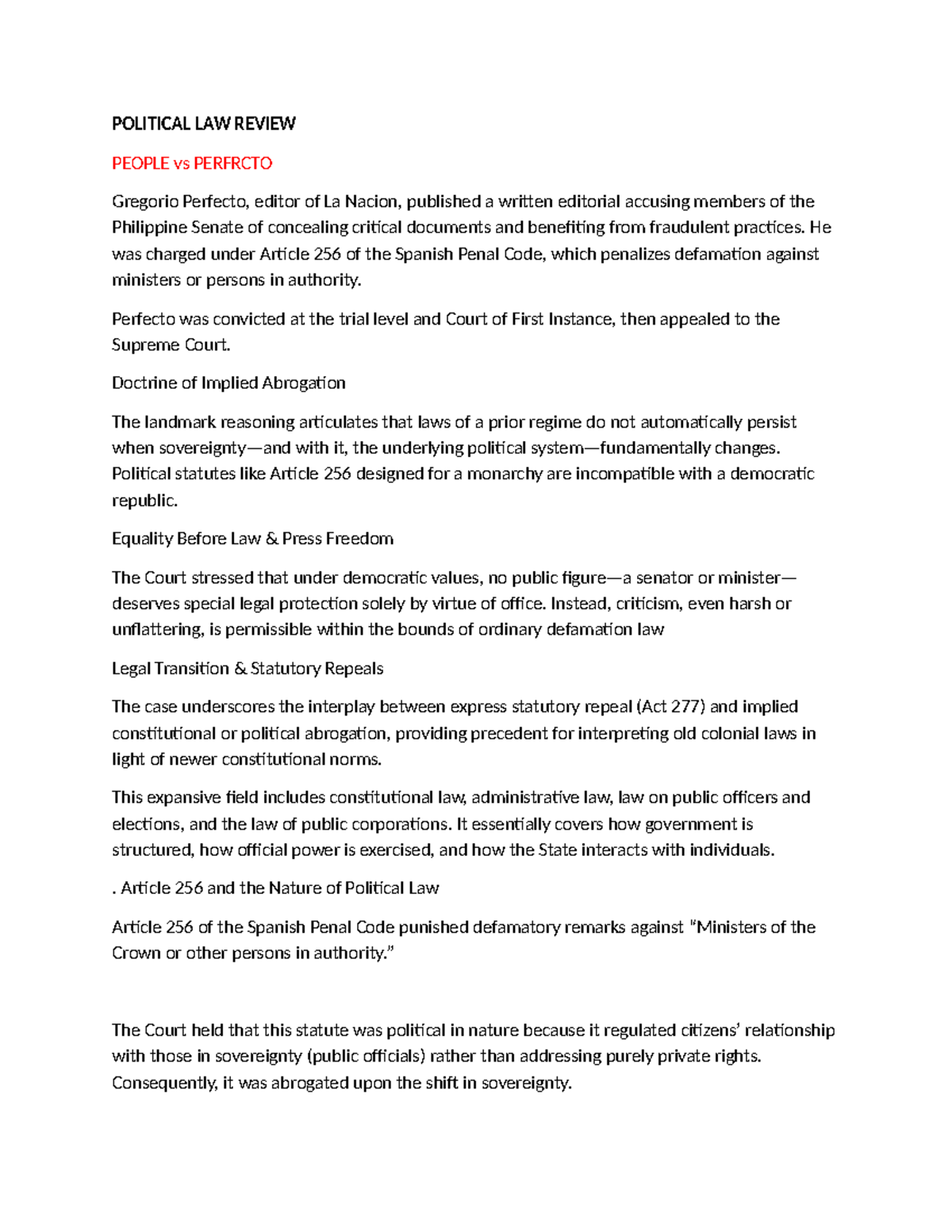 Political Law Review: Key Cases and Doctrines in Philippine Law - Studocu
