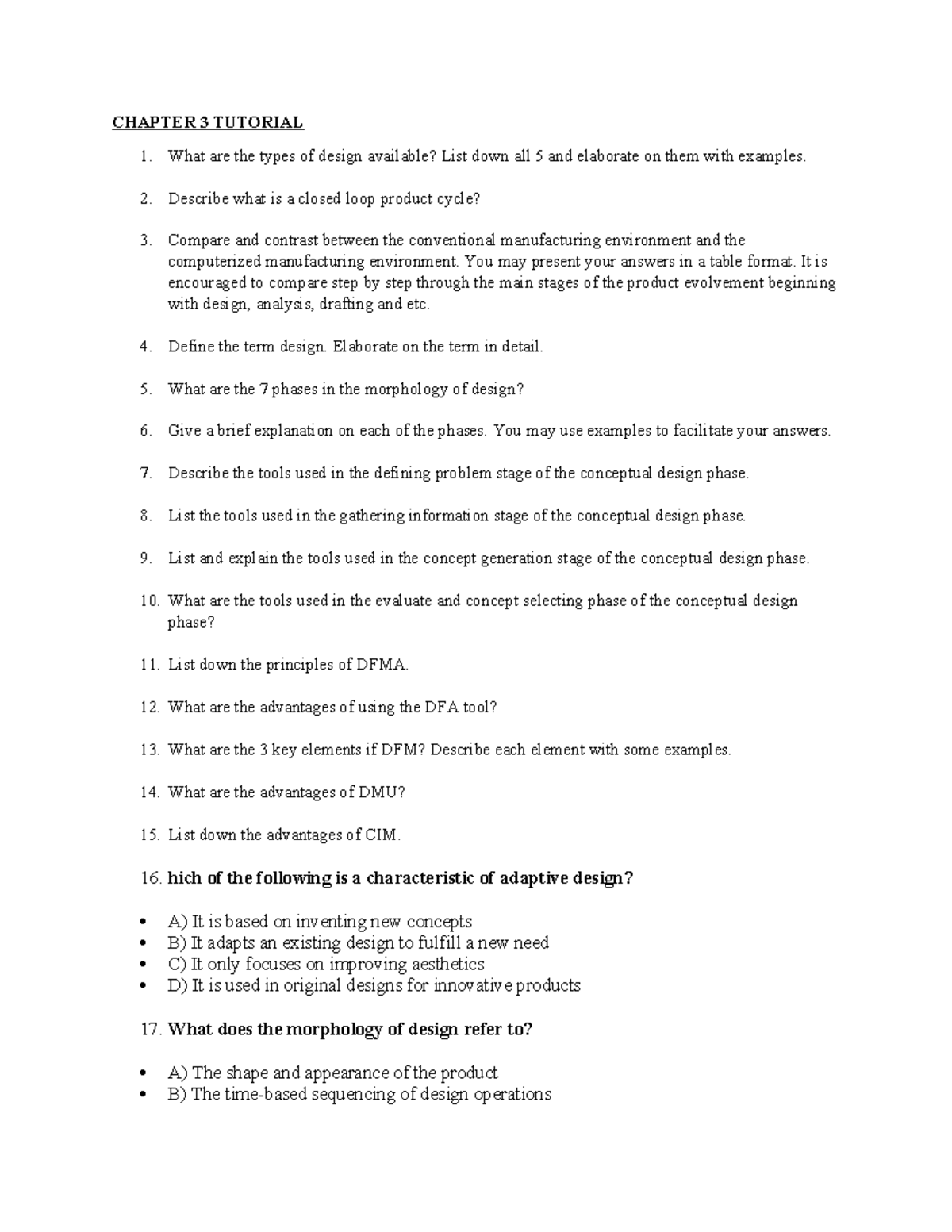 CHAPTER 3 TUTORIAL QUESTIONS: DESIGN TYPES & PROCESSES - Studocu