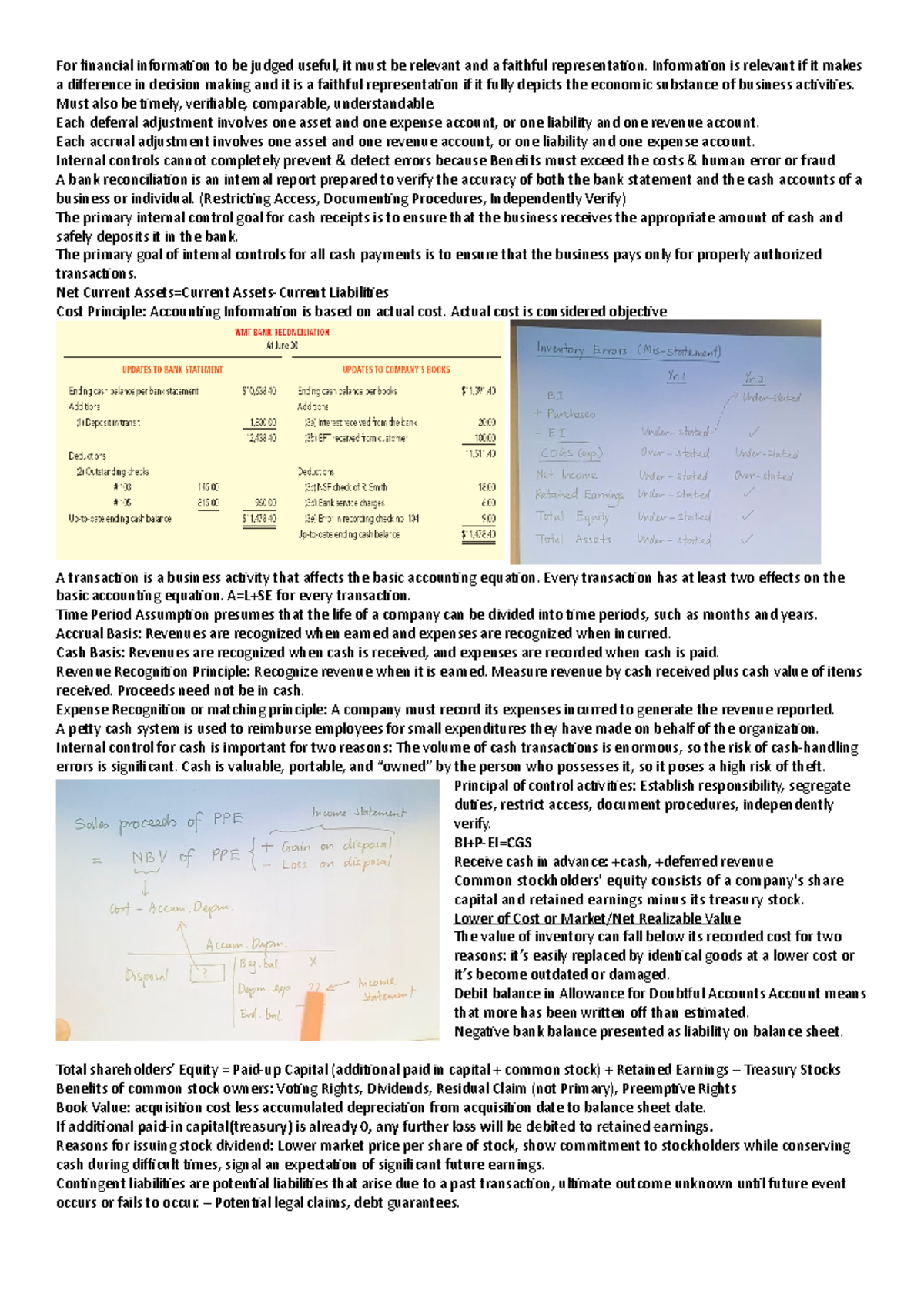 ACC101: Key Concepts and Internal Controls Cheat Sheet - Studocu