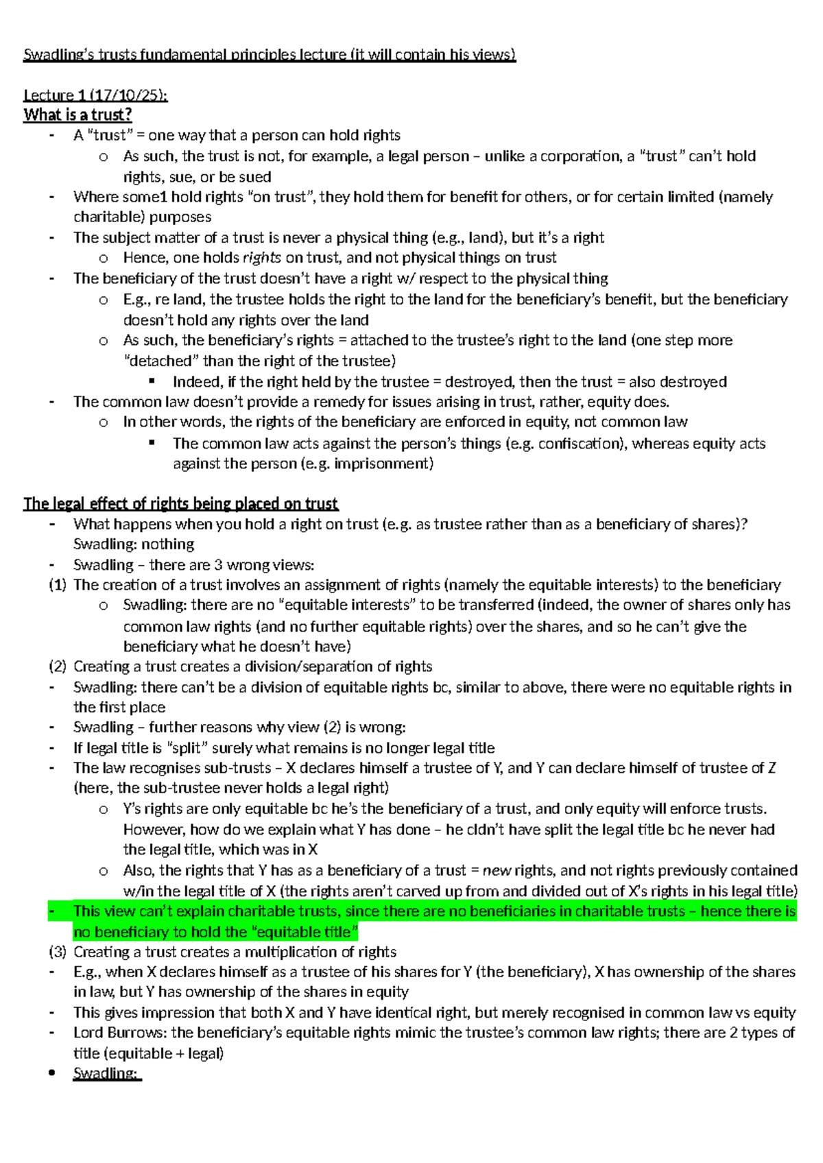 Trusts Law (LAW101): Lecture Notes on Three Certainties - Studocu