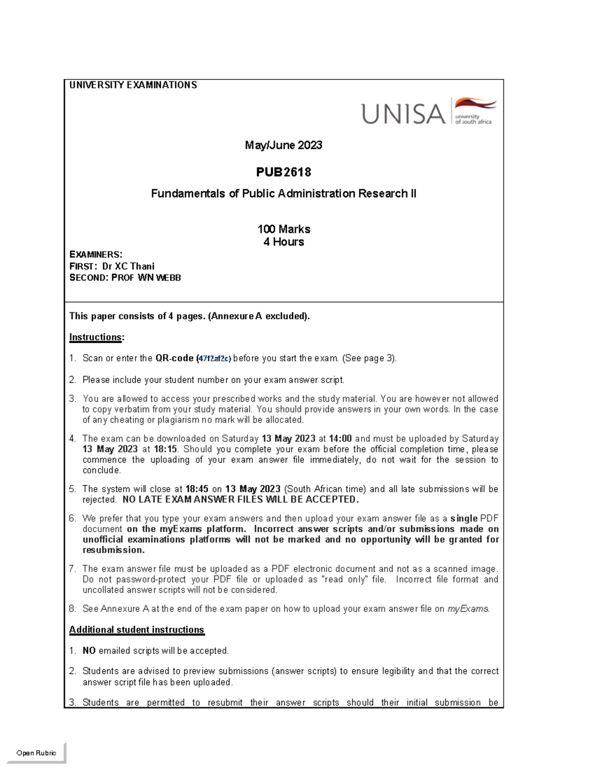PUB2618 Fundamentals of Public Administration Research II Exam Paper ...