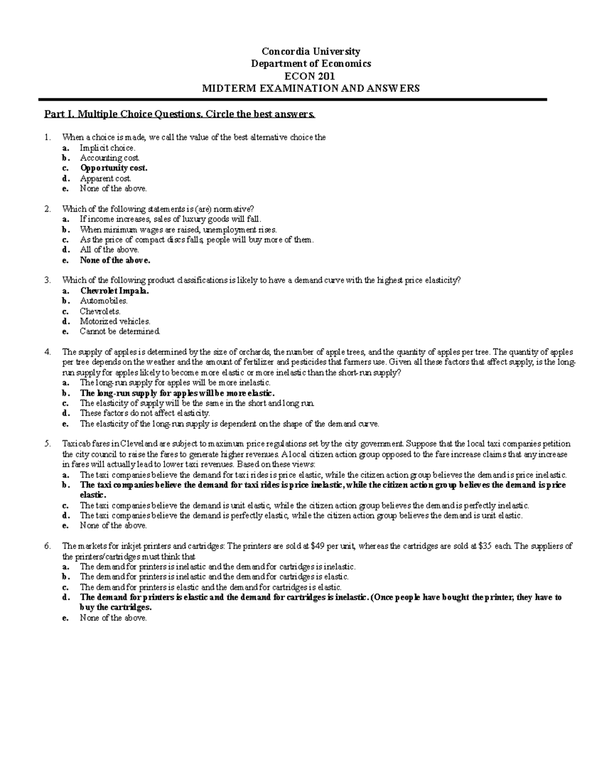 Econ 201 Midterm Exam #2 Review - Past Questions & Answers - Studocu