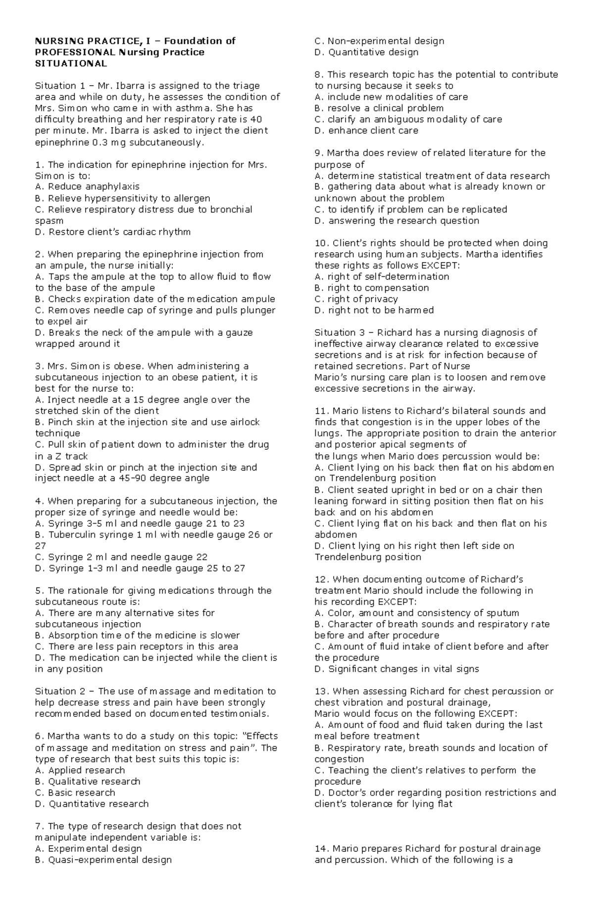 NURS 101 - Nursing Practice 1: Assessments and Interventions Guide ...