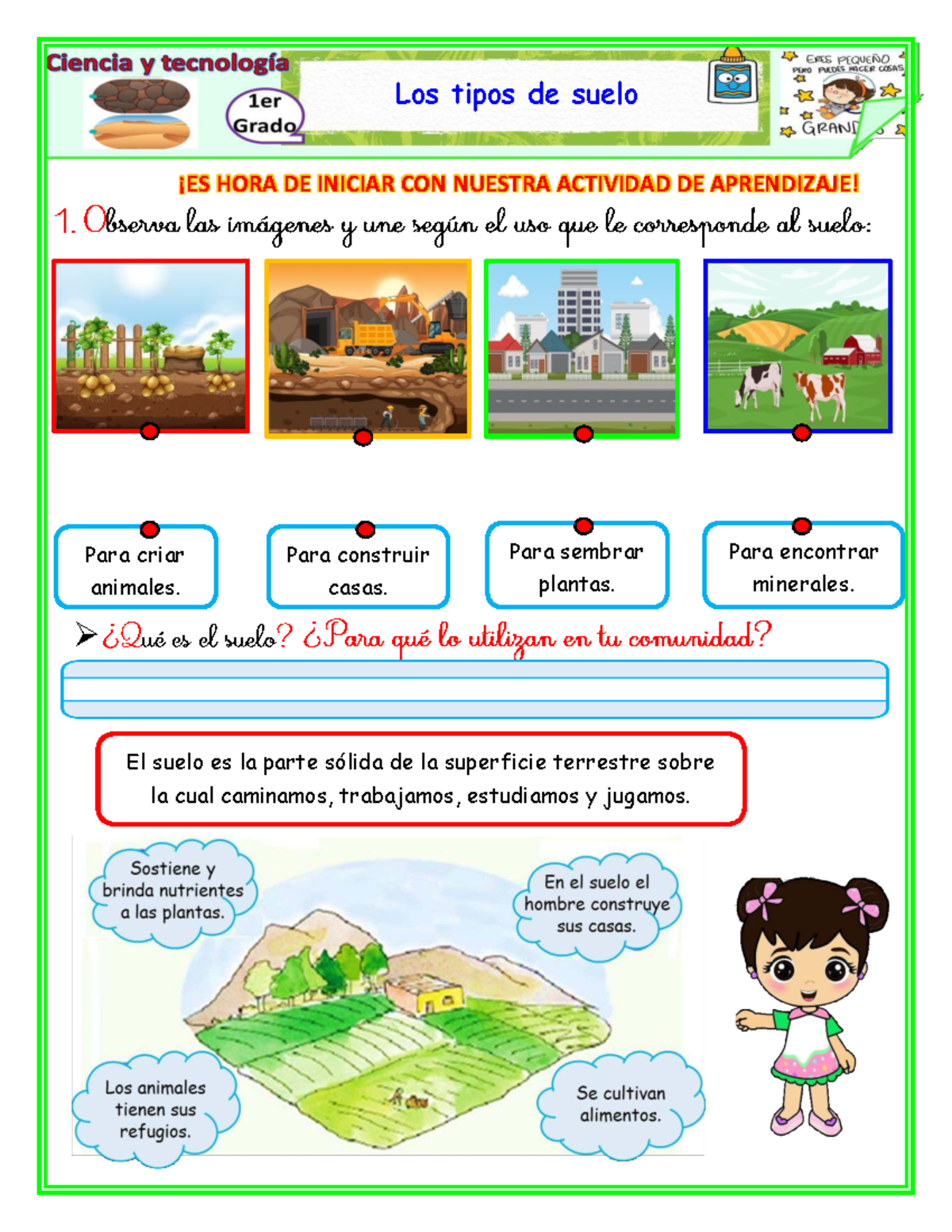 Ficha CTA - Tipos de Suelo para 1ro: Actividad de Aprendizaje - Studocu