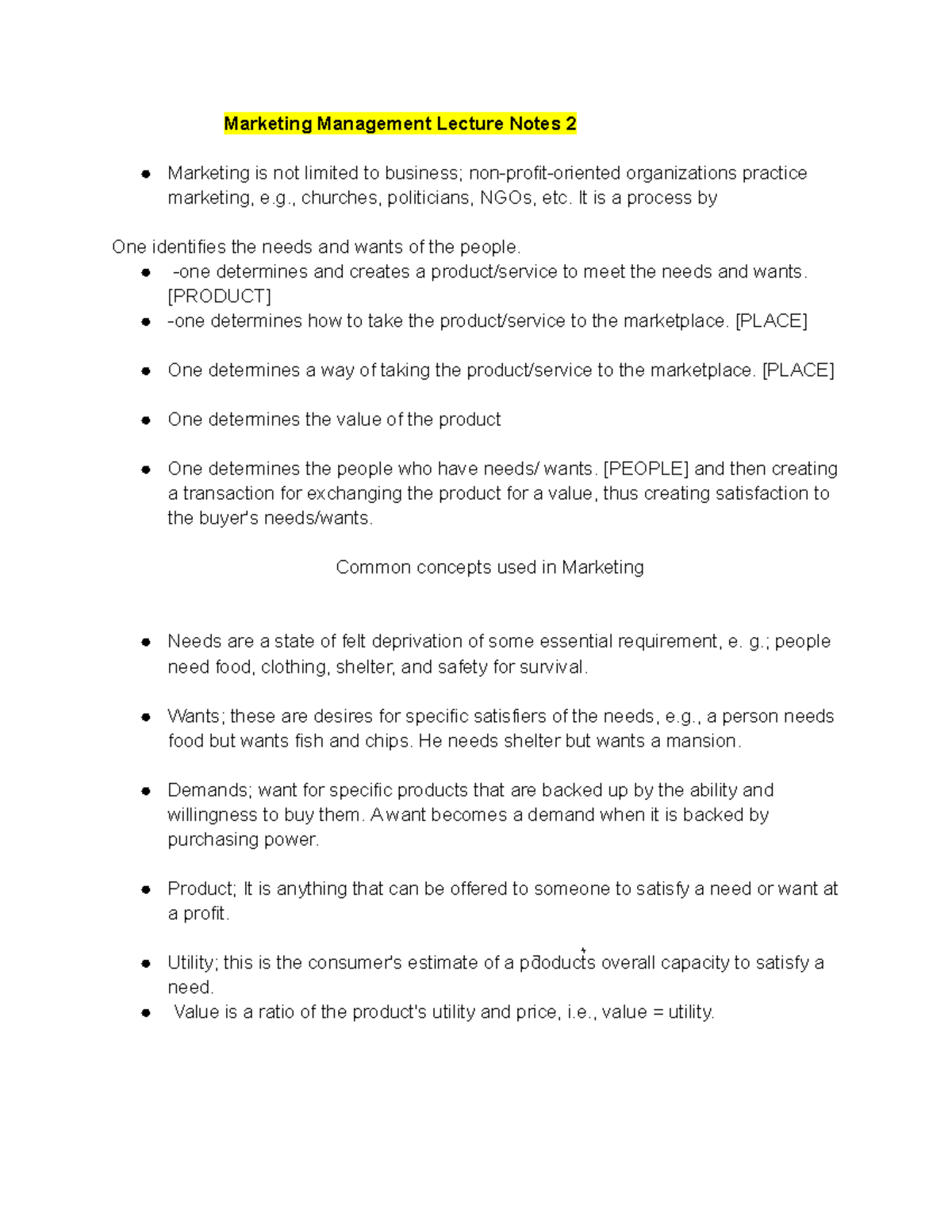Marketing Management Lecture Notes 2: Key Concepts & Strategies - Studocu